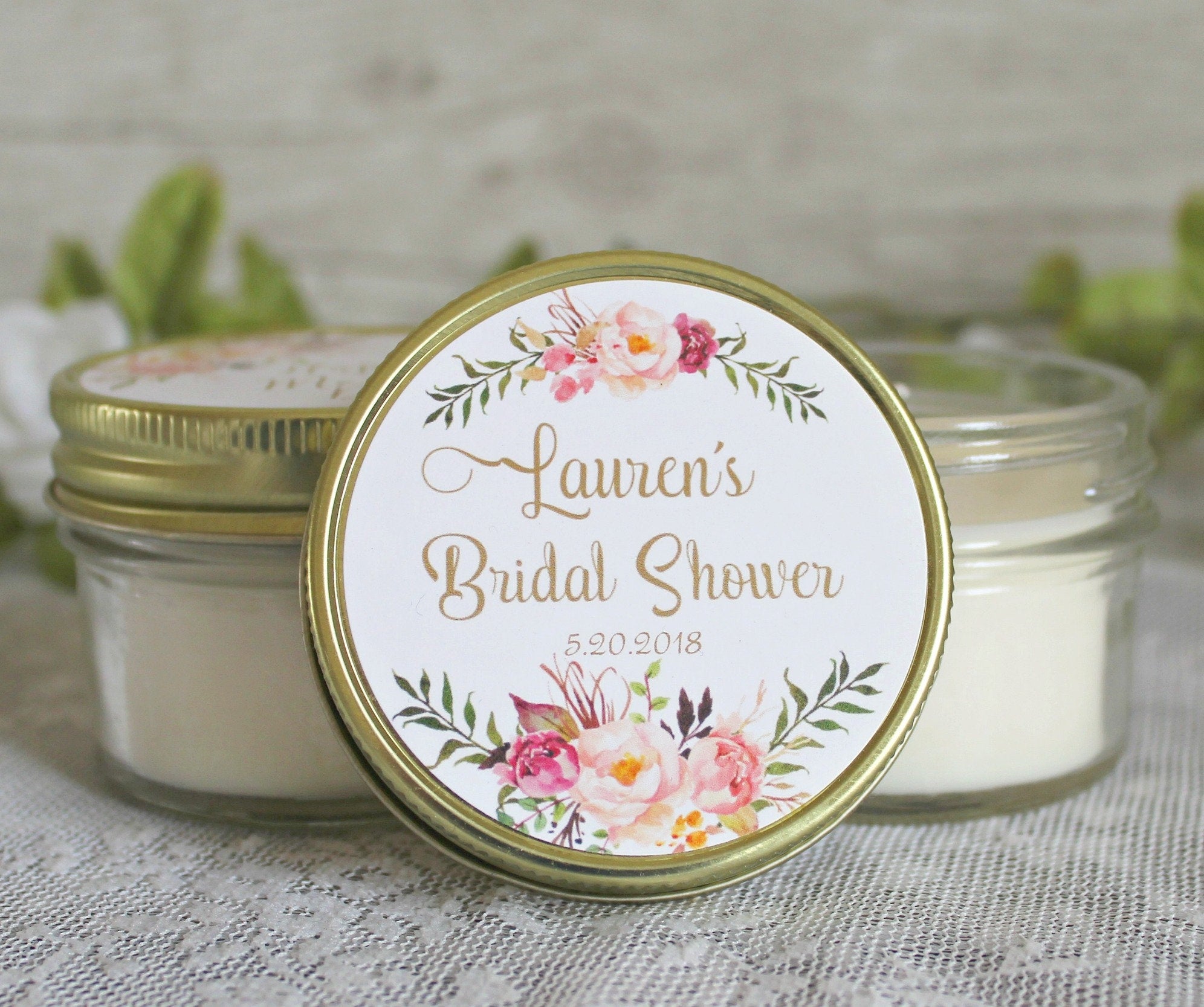 Blush and gold bridal shower favors / 4 oz candle favors / boho inspired bridal shower / rose favor / boho wedding /