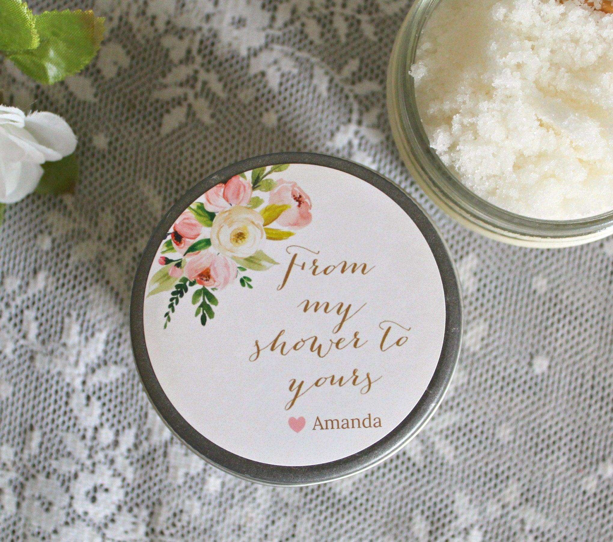 Baby Shower Sugar Scrub Favor / From My Shower To Yours / Blush Baby Shower Favor / Personalized 4 oz Sugar Scrubs / Girl Baby Shower