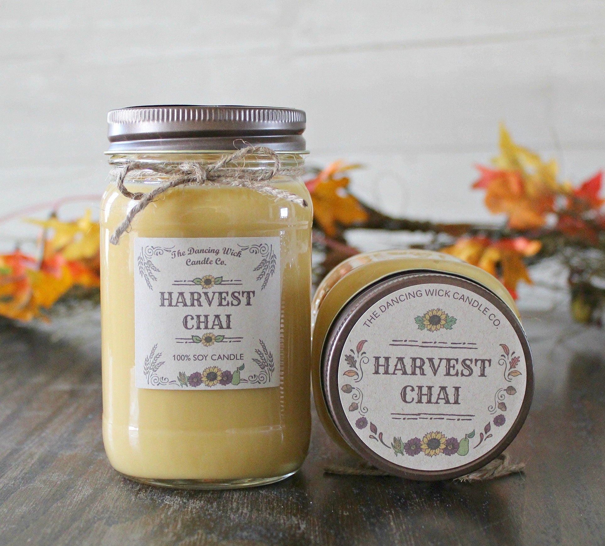 Harvest Chai Pure Soy Candle //Large Pint 16 oz.// Half Pint 8 oz candle/Mason Jar Candle/Hand Poured//Fall Candle//Harvest Candle
