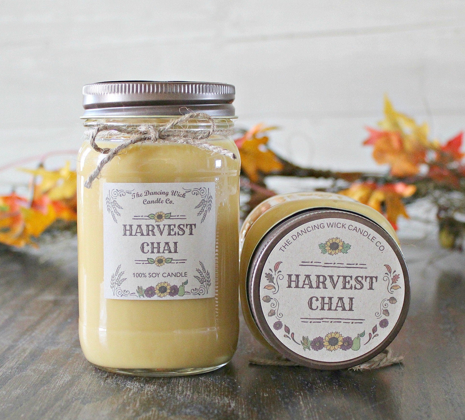 Harvest Chai Pure Soy Candle //Large Pint 16 oz.// Half Pint 8 oz candle/Mason Jar Candle/Hand Poured//Fall Candle//Harvest Candle