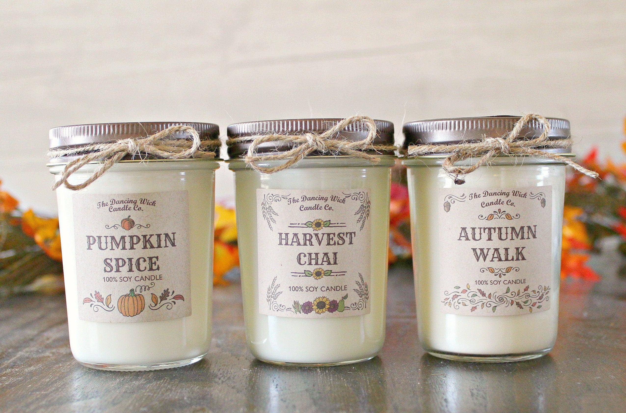 Set of 3 Fall Candles / Candle Gift Set / Fall Decor / Best selling Fall Candle Set / Jar Candles / Fall Gift ideas / Soy candles handmade
