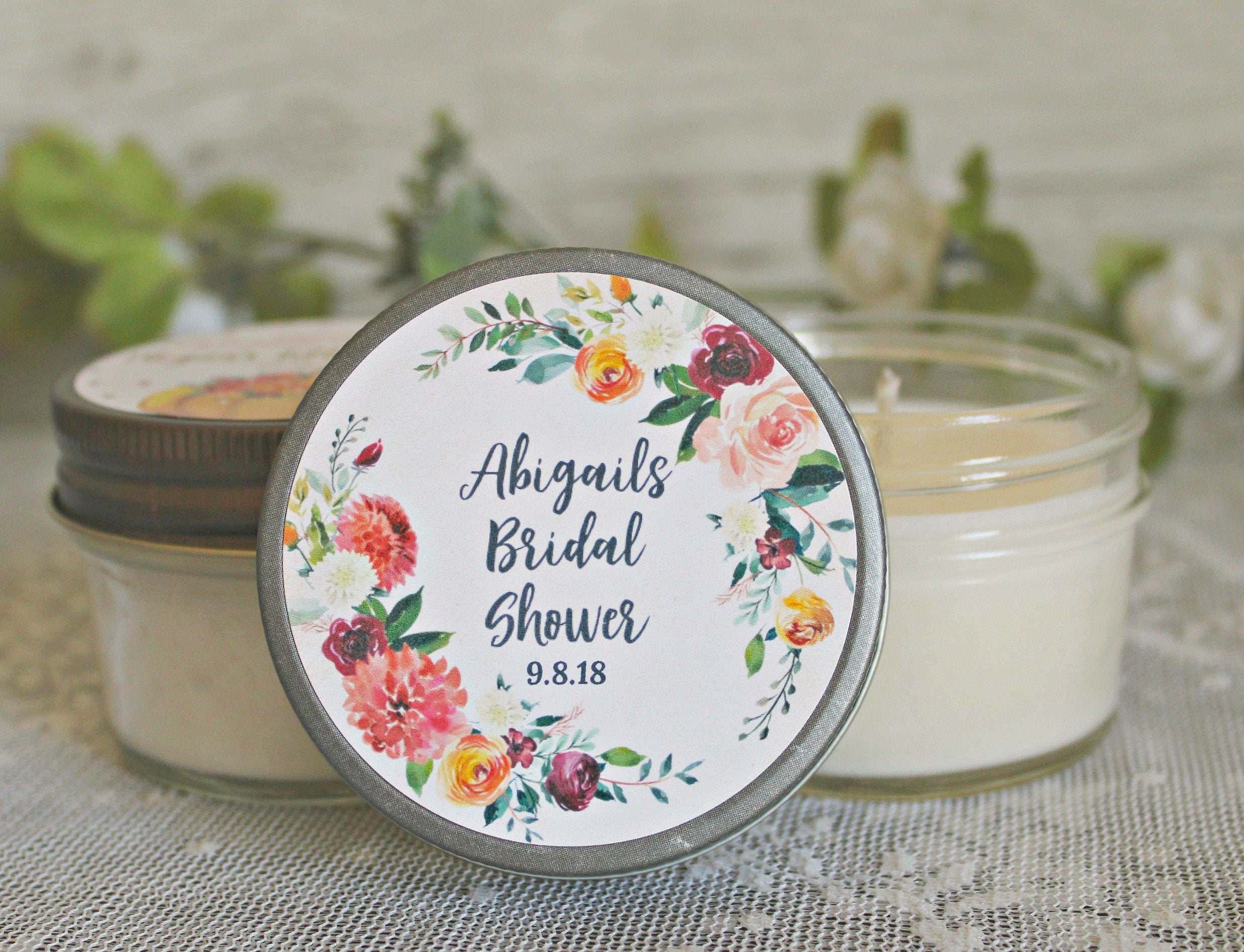 Fall Wedding Favors / Personalized 4 oz. Candle Favors / Fall Floral Favors / Personalized Wedding Favors / Autumn Wedding / Rustic Wedding