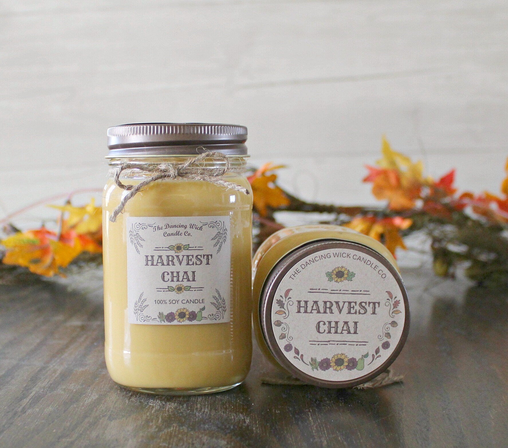 Harvest Chai Pure Soy Candle //Large Pint 16 oz.// Half Pint 8 oz candle/Mason Jar Candle/Hand Poured//Fall Candle//Harvest Candle