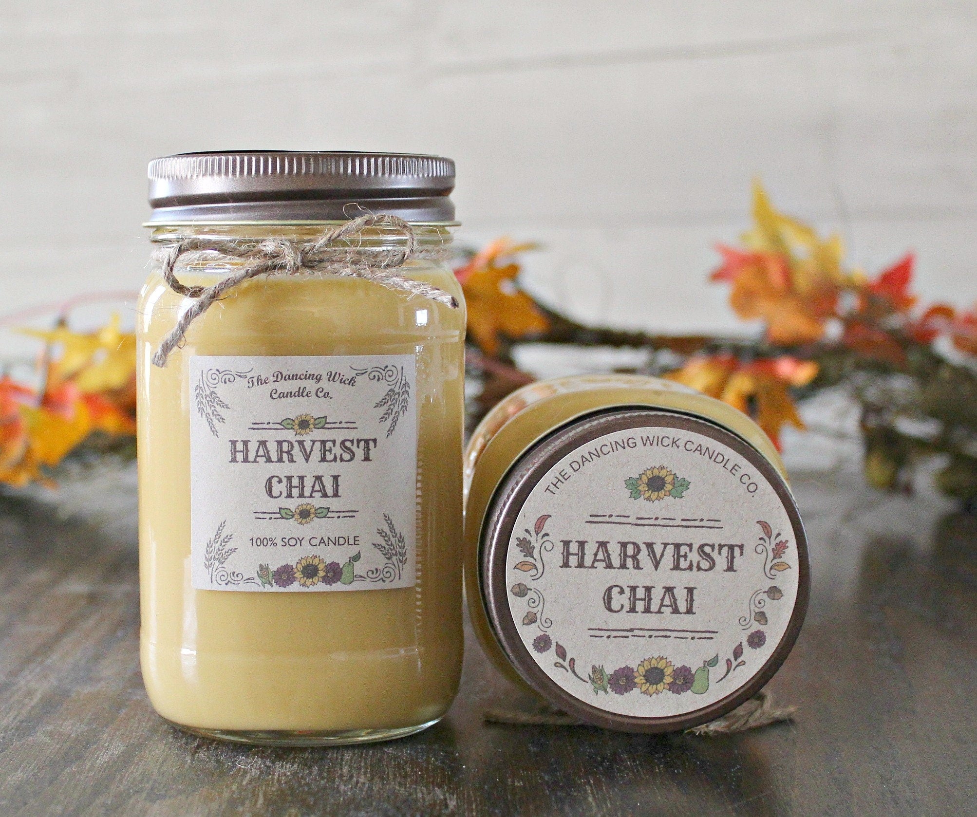 Harvest Chai Pure Soy Candle //Large Pint 16 oz.// Half Pint 8 oz candle/Mason Jar Candle/Hand Poured//Fall Candle//Harvest Candle