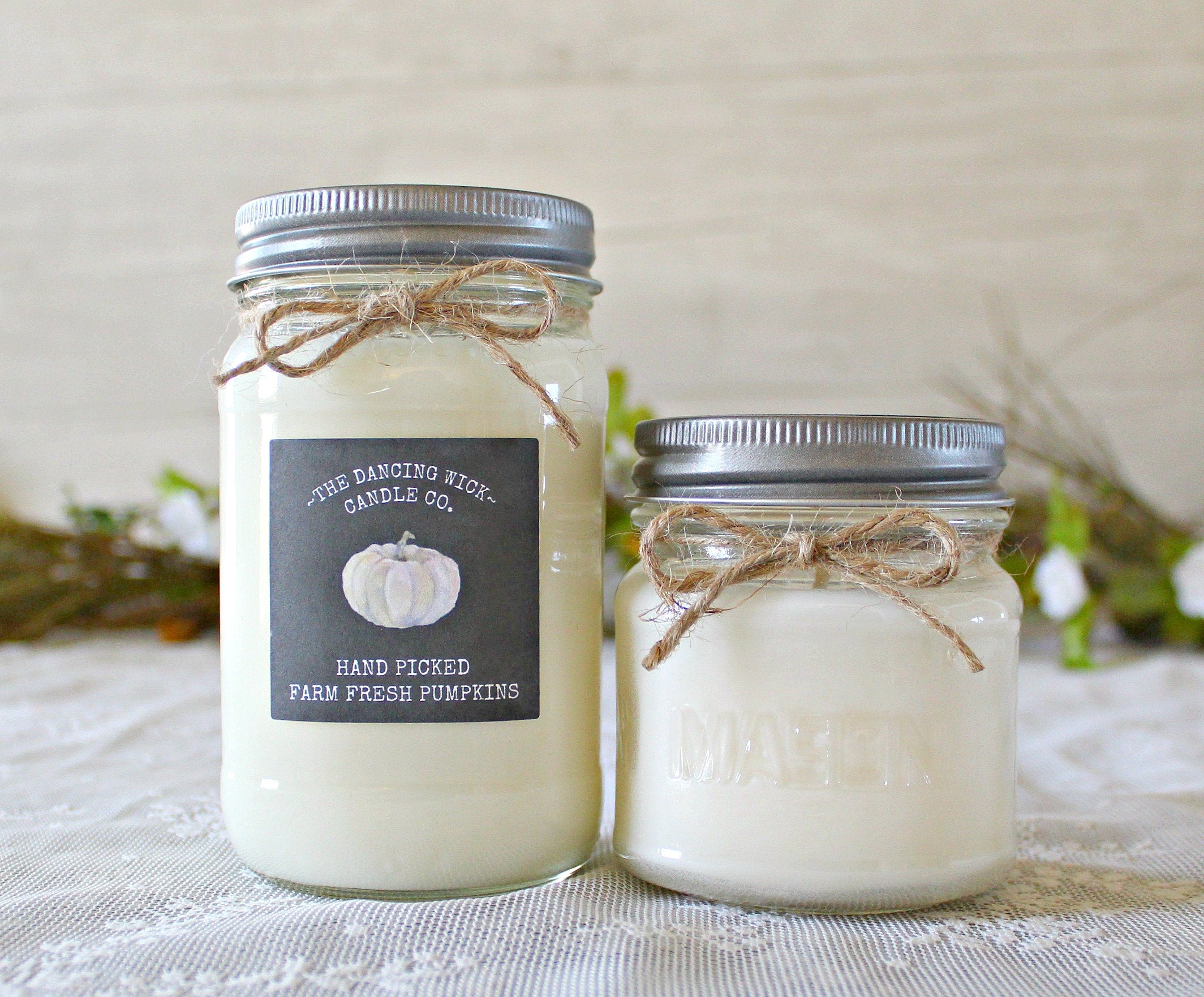 Fall Candle / Fall Decor / Rustic Decor / Farmhouse Decor Pure Soy / Autumn Candle / Hand Poured / Mason Jar Candle / White Pumpkin Decor