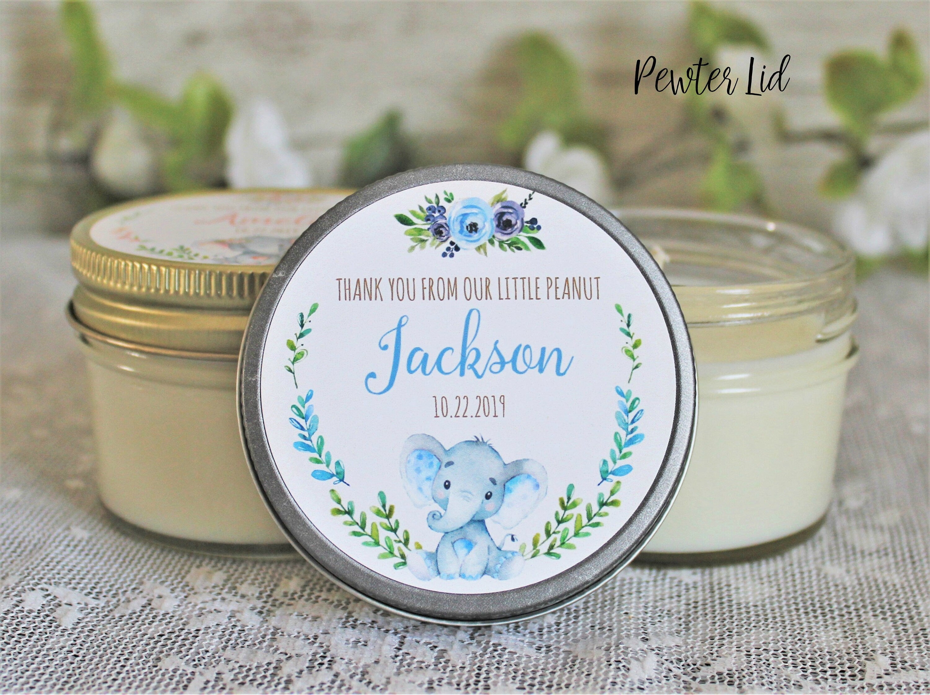 Elephant Baby Shower Favor / Personalized 4 oz candle Favors / Girl Baby Shower / Baby Shower Boy / Safari Baby Shower / Personalized Favors