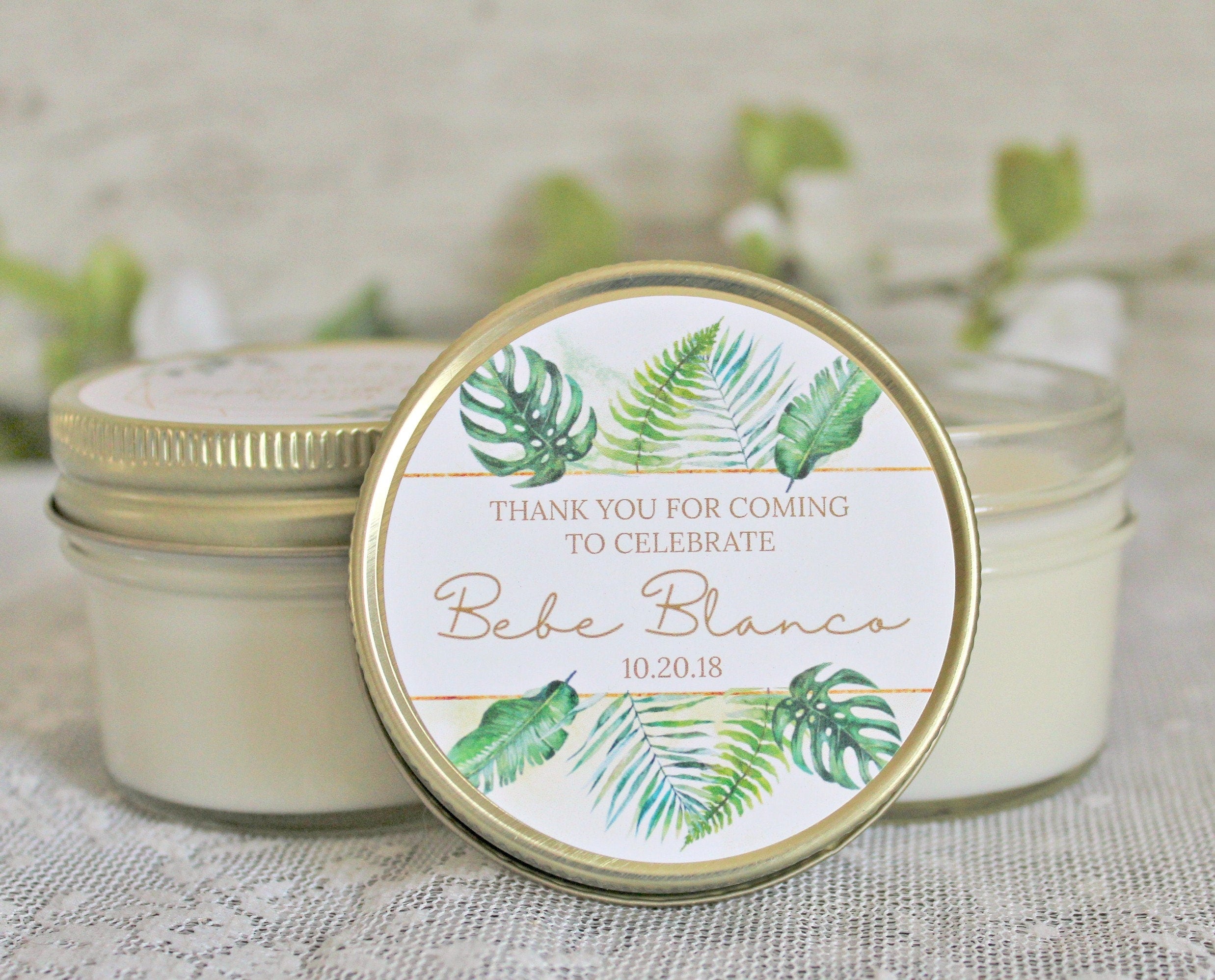 Tropical Baby Shower Favor / 4 oz Soy Candle or Sugar Scrub / Safari Baby Shower / Girl Baby Shower / Boy Baby Shower / Gender Neutral Baby