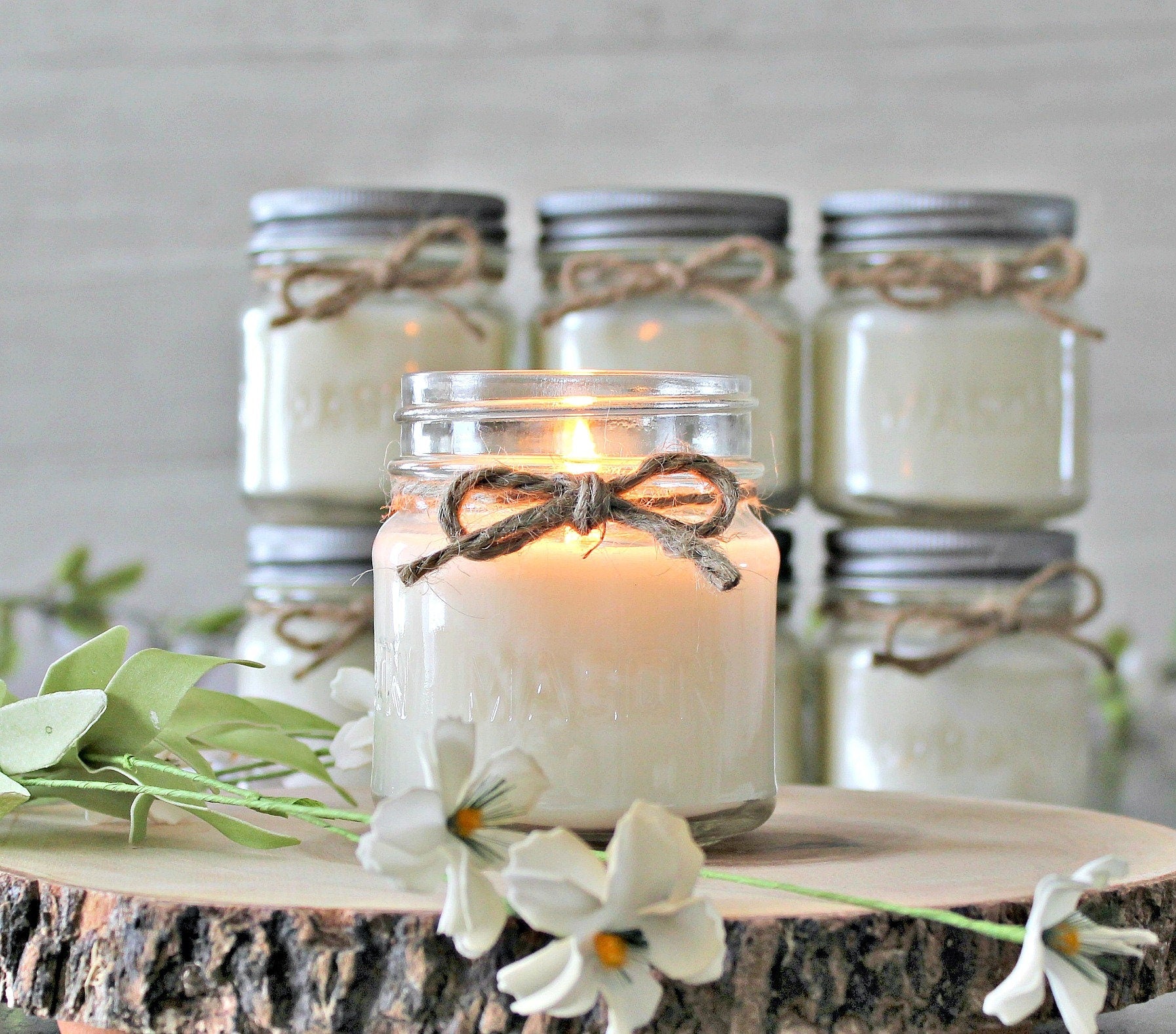 Set of 6 - 8 oz Soy Mason Jar candles / Soy Candles / Handpoured Candles / Multiple Scents / Container CandleS / Farmhouse Decor