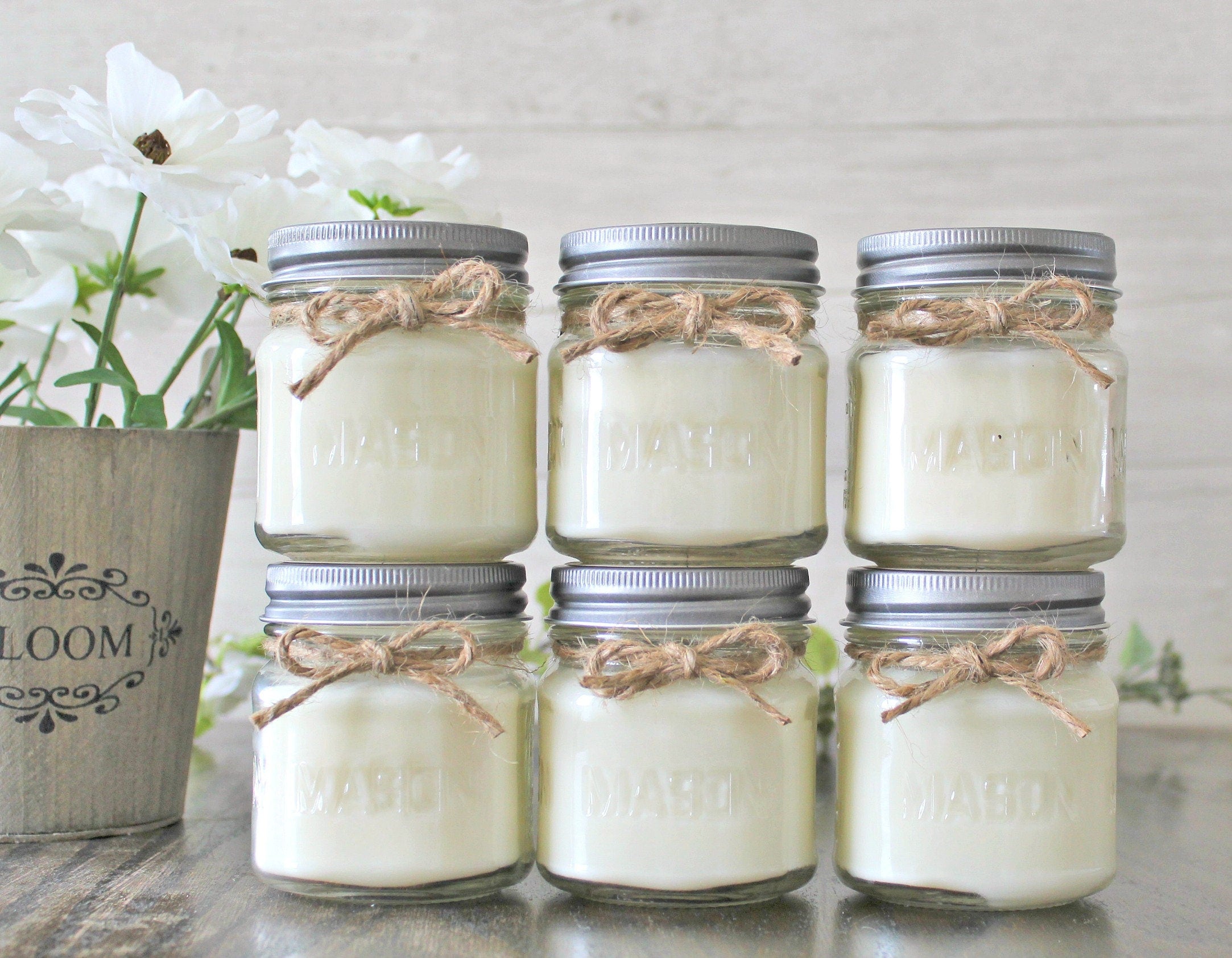 Set of 6 - 8 oz Soy Mason Jar candles / Soy Candles / Handpoured Candles / Multiple Scents / Container CandleS / Farmhouse Decor