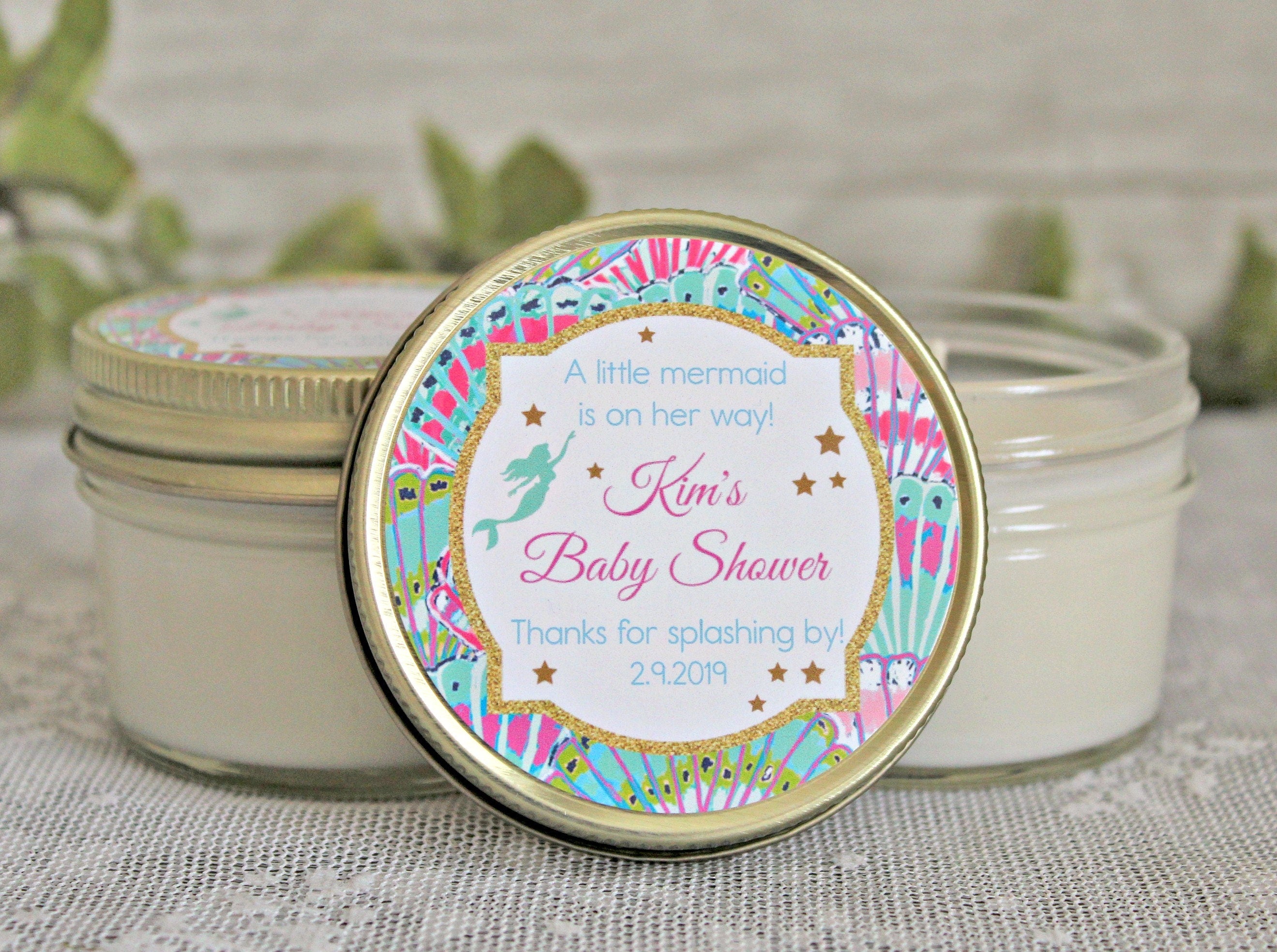 Mermaid Baby Shower Favors / Personalized 4oz candle Favors / Girl Baby Shower / Mermaid Party Favor / Mermaid Birthday / Personalized Favor