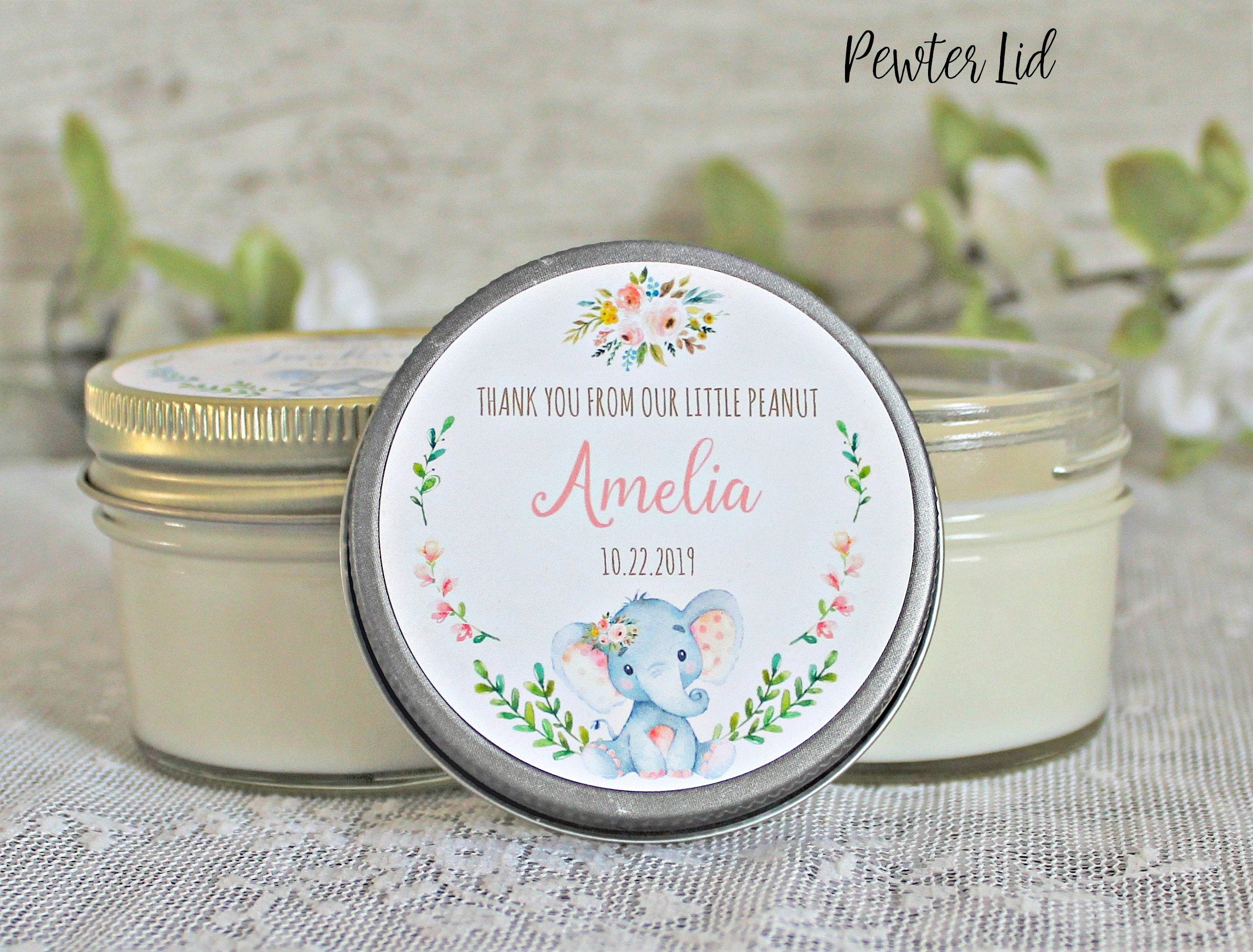 Elephant Baby Shower Favor / Personalized 4 oz candle Favors / Girl Baby Shower / Baby Shower Boy / Safari Baby Shower / Personalized Favors