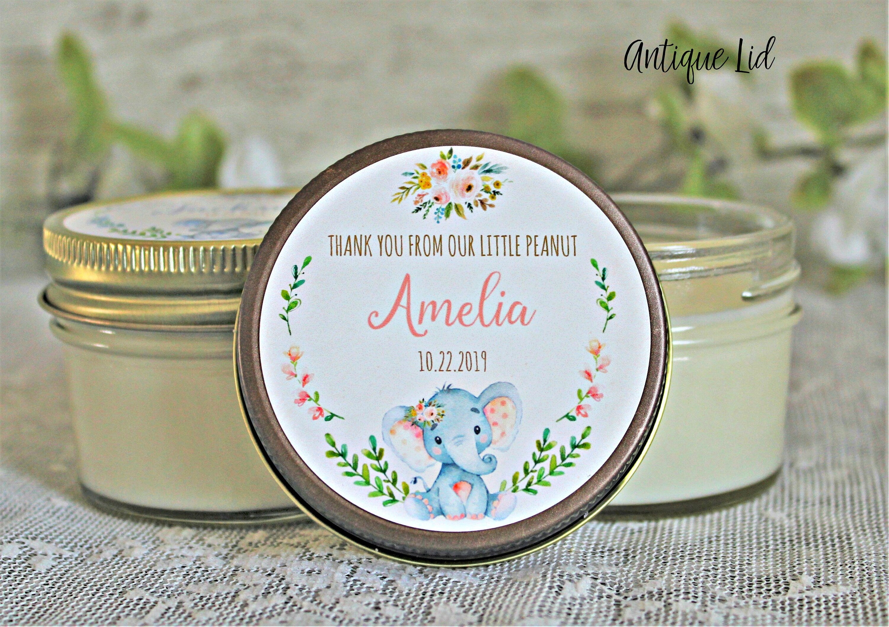 Elephant Baby Shower Favor / Personalized 4 oz candle Favors / Girl Baby Shower / Baby Shower Boy / Safari Baby Shower / Personalized Favors