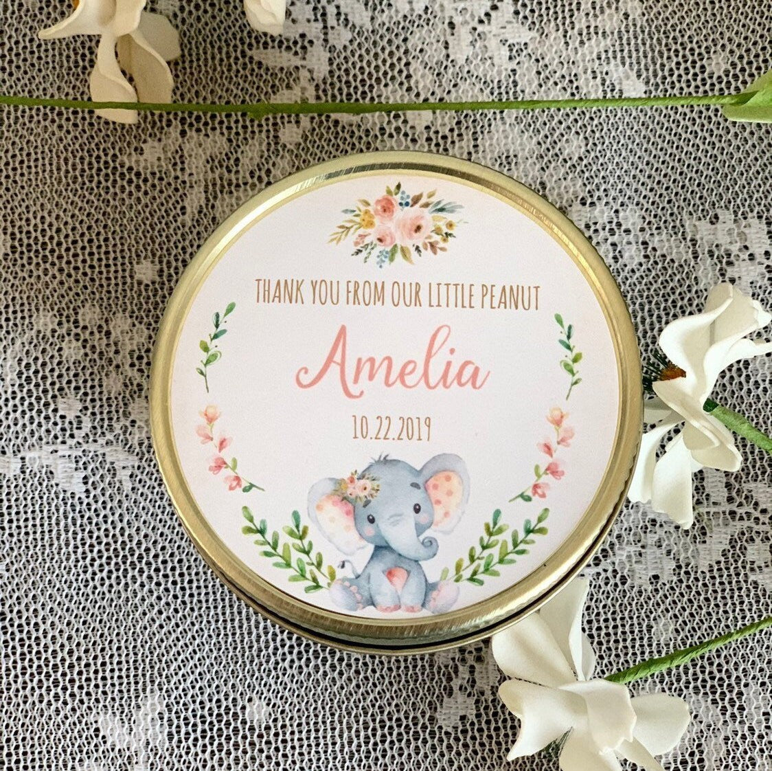Elephant Baby Shower Favor / Personalized 4 oz candle Favors / Girl Baby Shower / Baby Shower Boy / Safari Baby Shower / Personalized Favors