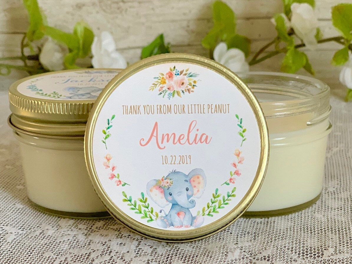 Elephant Baby Shower Favor / Personalized 4 oz candle Favors / Girl Baby Shower / Baby Shower Boy / Safari Baby Shower / Personalized Favors