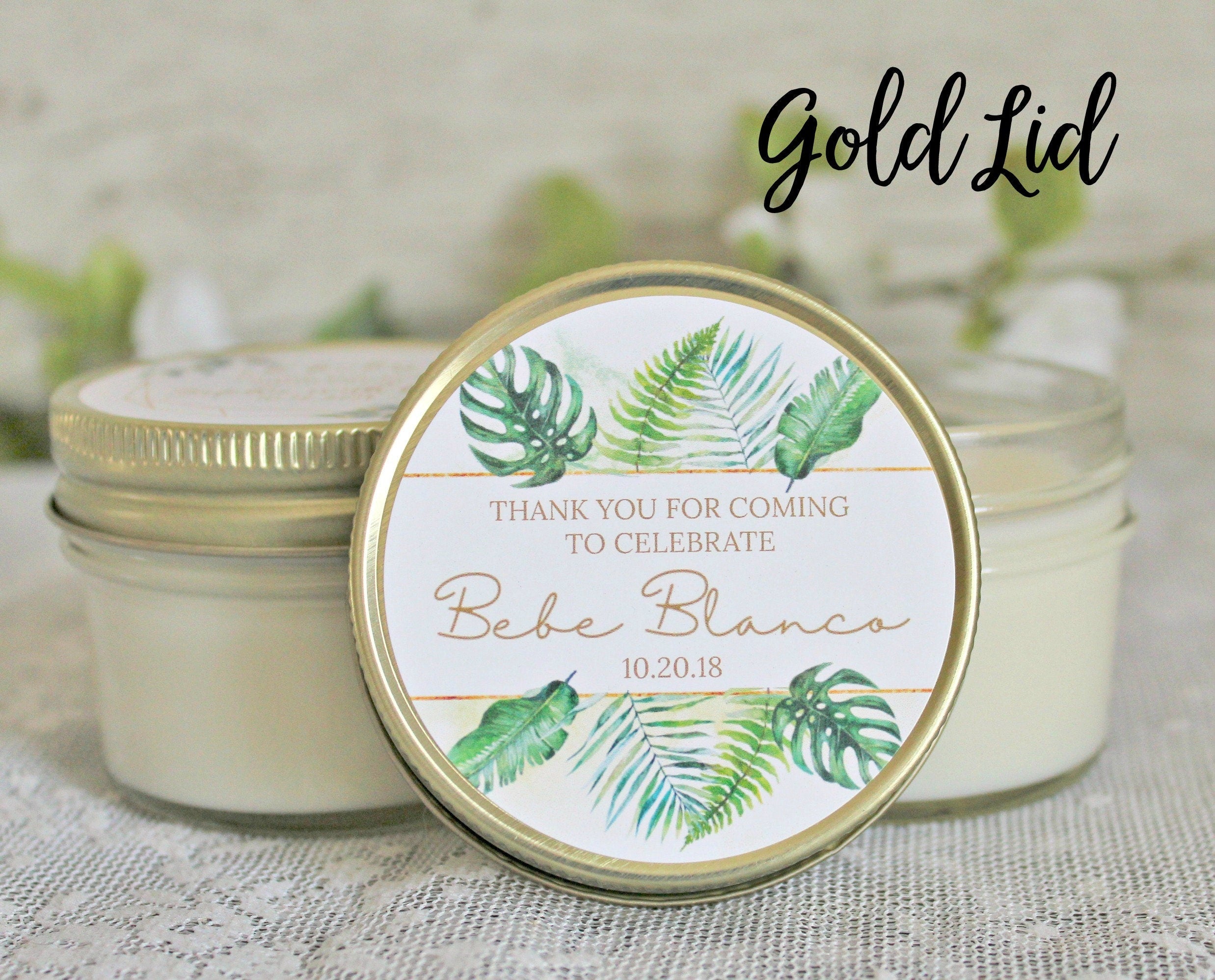 Tropical Baby Shower Favor / 4 oz Soy Candle or Sugar Scrub / Safari Baby Shower / Girl Baby Shower / Boy Baby Shower / Gender Neutral Baby