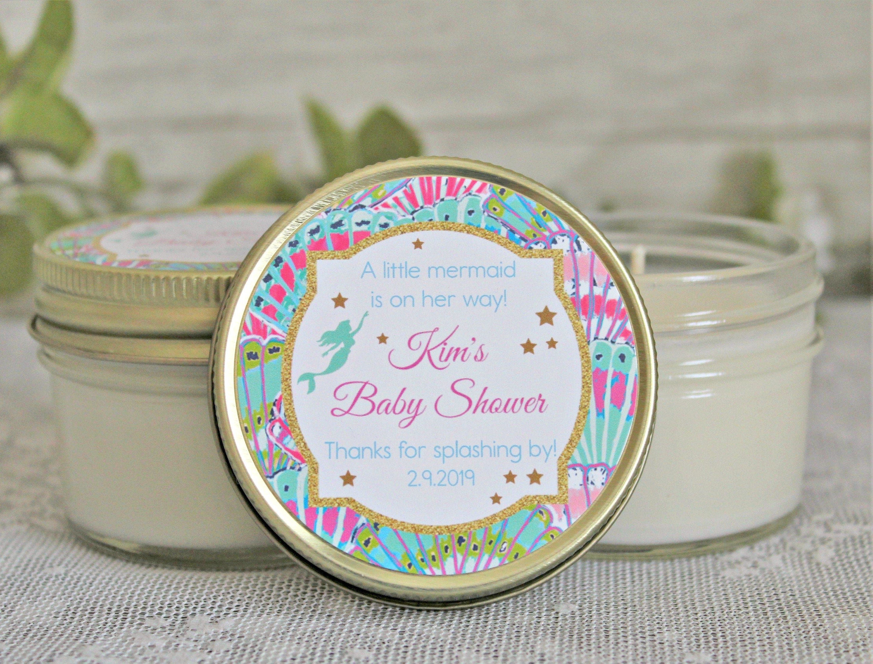 Mermaid Baby Shower Favors / Personalized 4oz candle Favors / Girl Baby Shower / Mermaid Party Favor / Mermaid Birthday / Personalized Favor