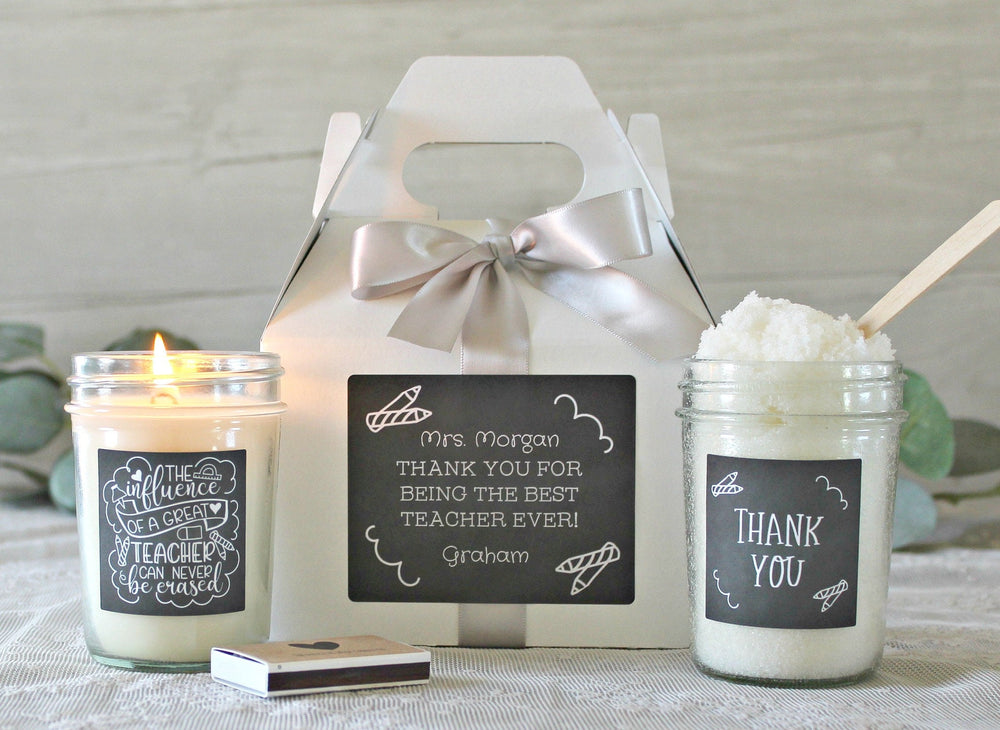 Teacher Gift / Personalized Teacher Gift / Thank you Gift / The influence of a great teacher can never be erased / Spa Gift Set / Soy Candle