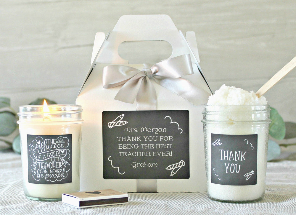 Teacher Gift / Personalized Teacher Gift / Thank you Gift / The influence of a great teacher can never be erased / Spa Gift Set / Soy Candle