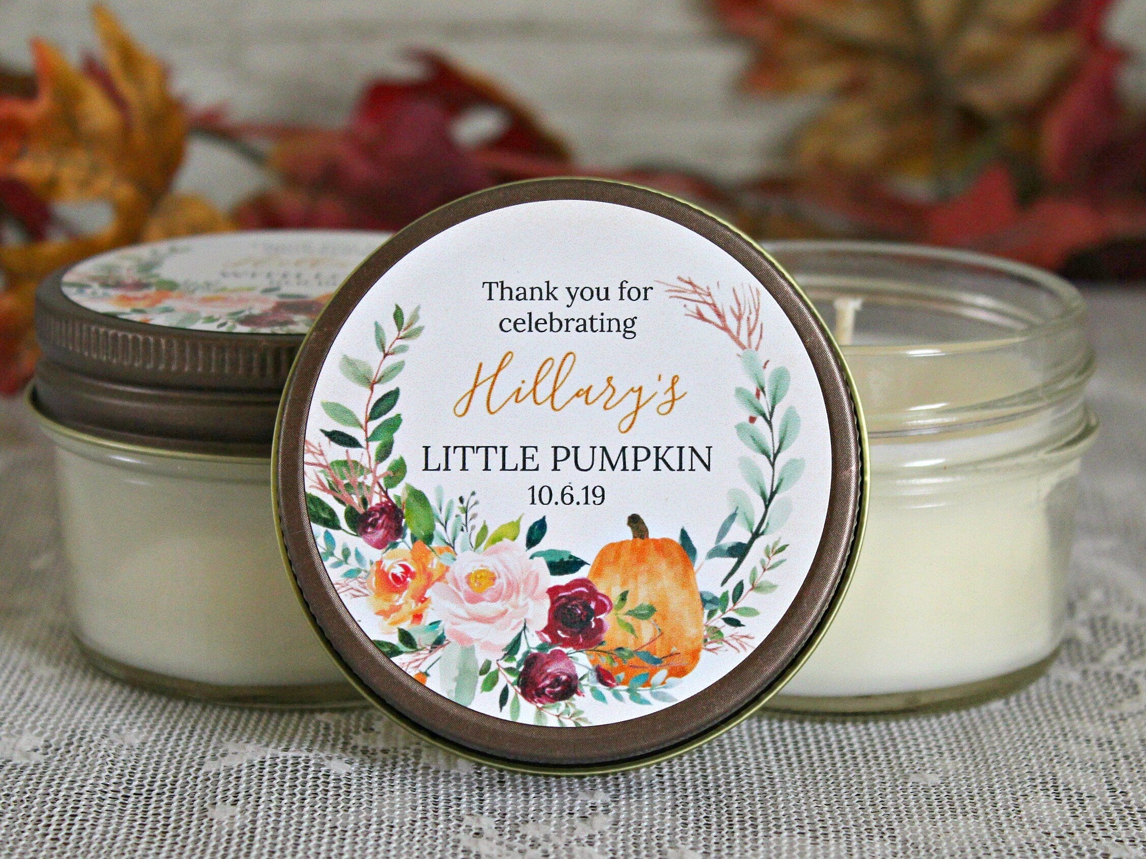 Little Pumpkin Favor / Fall Baby Shower Favor / Personalized 4 oz Soy Candle Favor / Girl Baby Shower / Boy Baby Shower / Baby Shower Favor