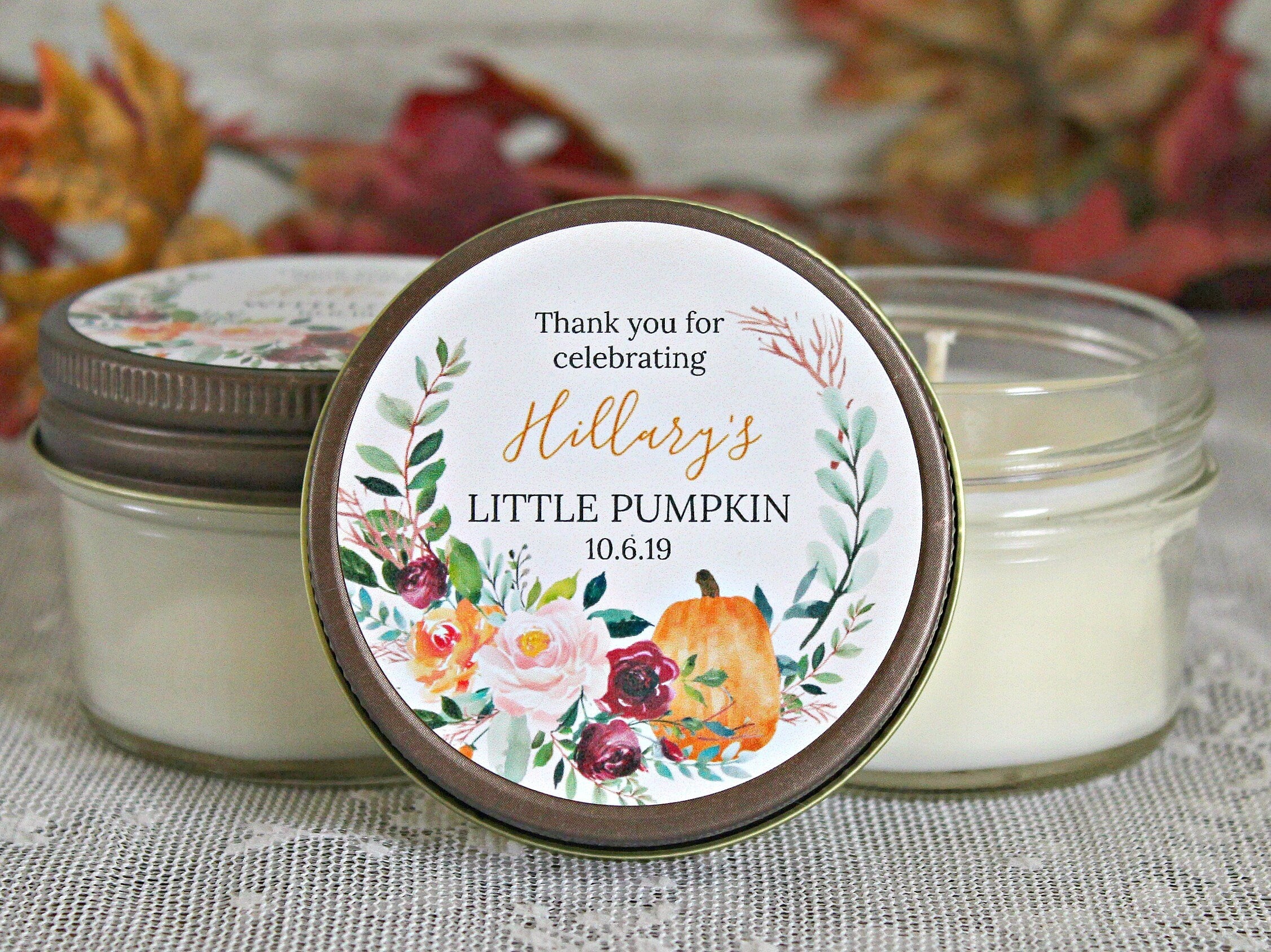 Little Pumpkin Favor / Fall Baby Shower Favor / Personalized 4 oz Soy Candle Favor / Girl Baby Shower / Boy Baby Shower / Baby Shower Favor