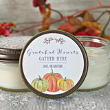 Thanksgiving Favor Candles / Grateful Hearts Gather Here / Thanksgiving Gift / Personalized 4 oz. Holiday Favor Candle / Fall Pumpkins