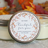 Thanksgiving Candle Favor / So very Thankful for you / Thanksgiving Table / Fall Candle / Hostess Gift / 4 oz. Candle Favors