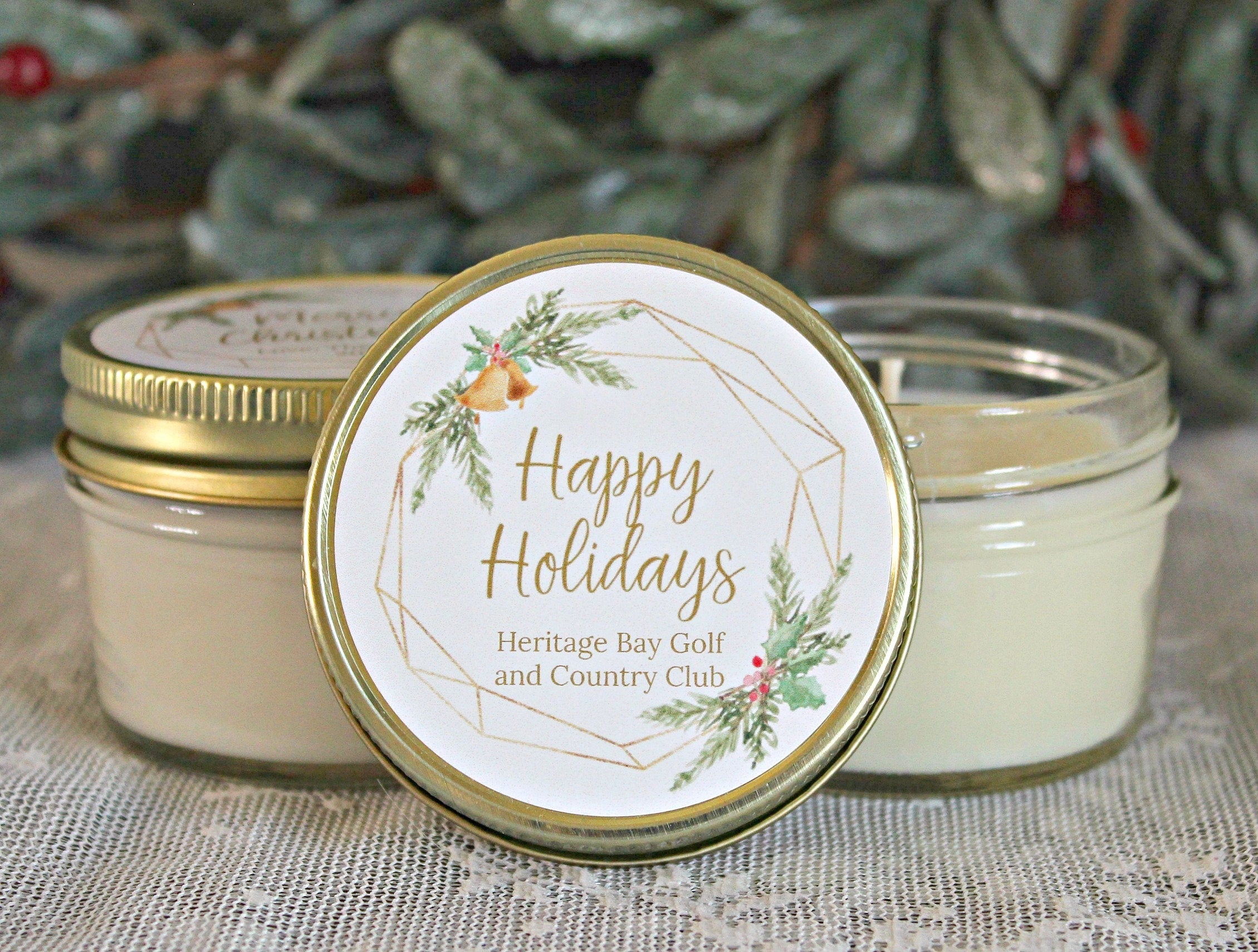 Bulk Christmas Candles / Corporate Gift / Christmas Gift / Personalized Favor/ Happy Holidays/ Merry Christmas/ Personalized 4oz Soy Candles