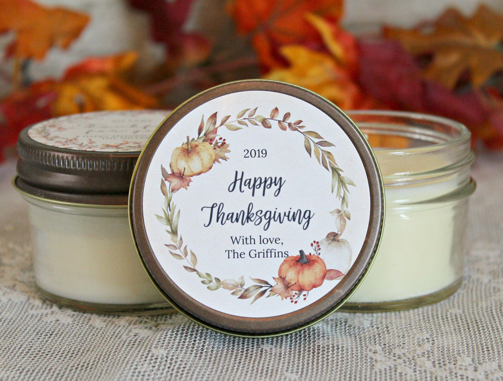 Thanksgiving Candle Favor / Happy Thanksgiving / Thanksgiving Table / Fall Candle / Hostess Gift / Personalized 4 oz. Candle Favors