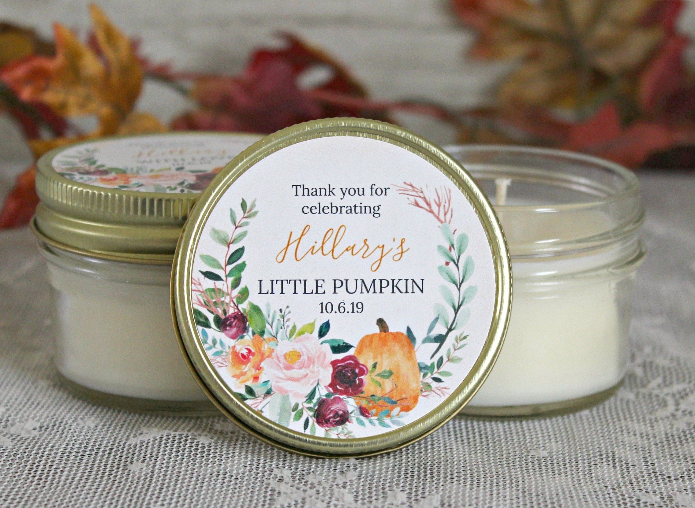 Little Pumpkin Favor / Fall Baby Shower Favor / Personalized 4 oz Soy Candle Favor / Girl Baby Shower / Boy Baby Shower / Baby Shower Favor