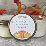 Thanksgiving Favor Candles / Grateful Hearts Gather Here / Thanksgiving Gift / Personalized 4 oz. Holiday Favor Candle / Fall Pumpkins