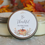 Thanksgiving Candle Favor / Be Thankful / Thanksgiving Table / Fall Candle/ Hostess Gift / Personalized 4 oz. Candle Favors / Pumpkin