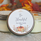 Thanksgiving Candle Favor / Be Thankful / Thanksgiving Table / Fall Candle/ Hostess Gift / Personalized 4 oz. Candle Favors / Pumpkin