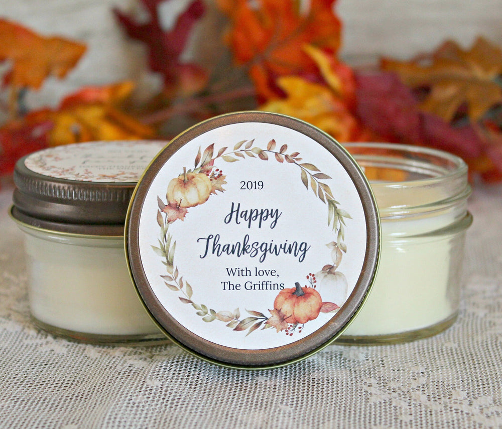 Thanksgiving Candle Favor / Happy Thanksgiving / Thanksgiving Table / Fall Candle / Hostess Gift / Personalized 4 oz. Candle Favors