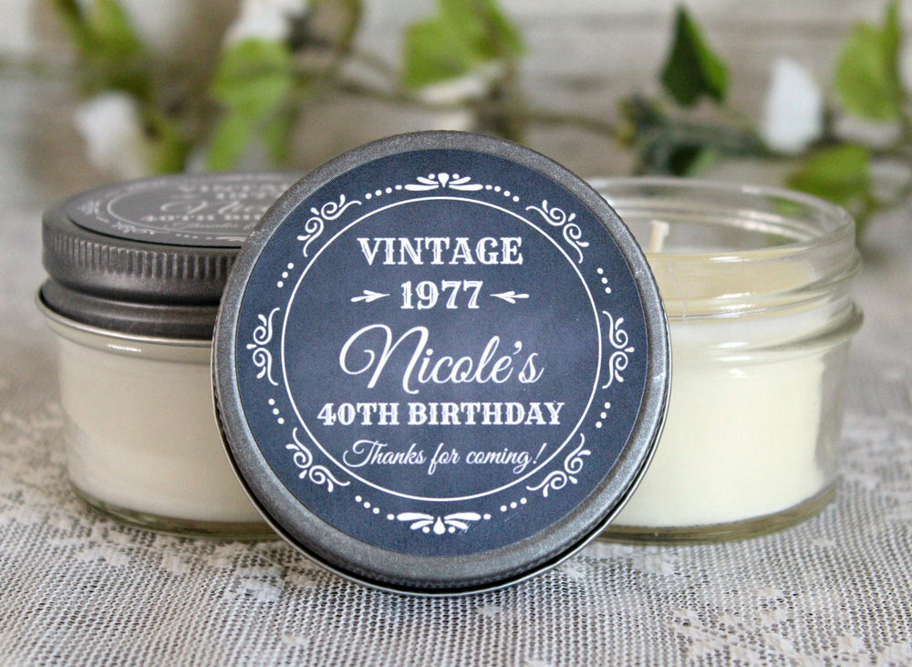 Adult Birthday Party Favor / Personalied 4 oz candle favors / 40th Birthday / 50th Birthday / 30th Birthday / Custom Party Favor / Vintage