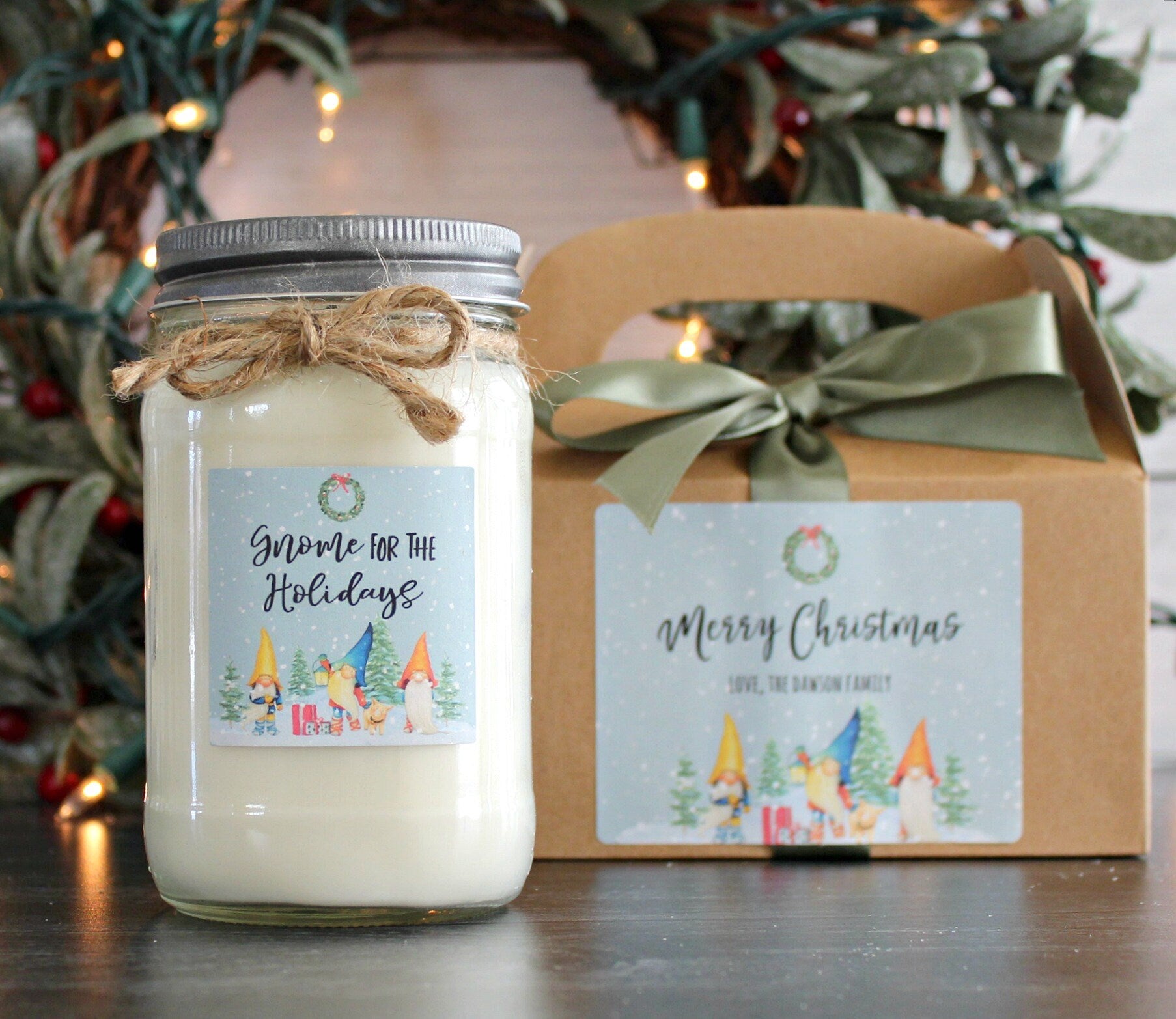 Gnome Christmas Candle / Holiday Gift Candle / Personalized Christmas Gift / Personalized Holiday Gift / Christmas Gift / Send Holiday Gift