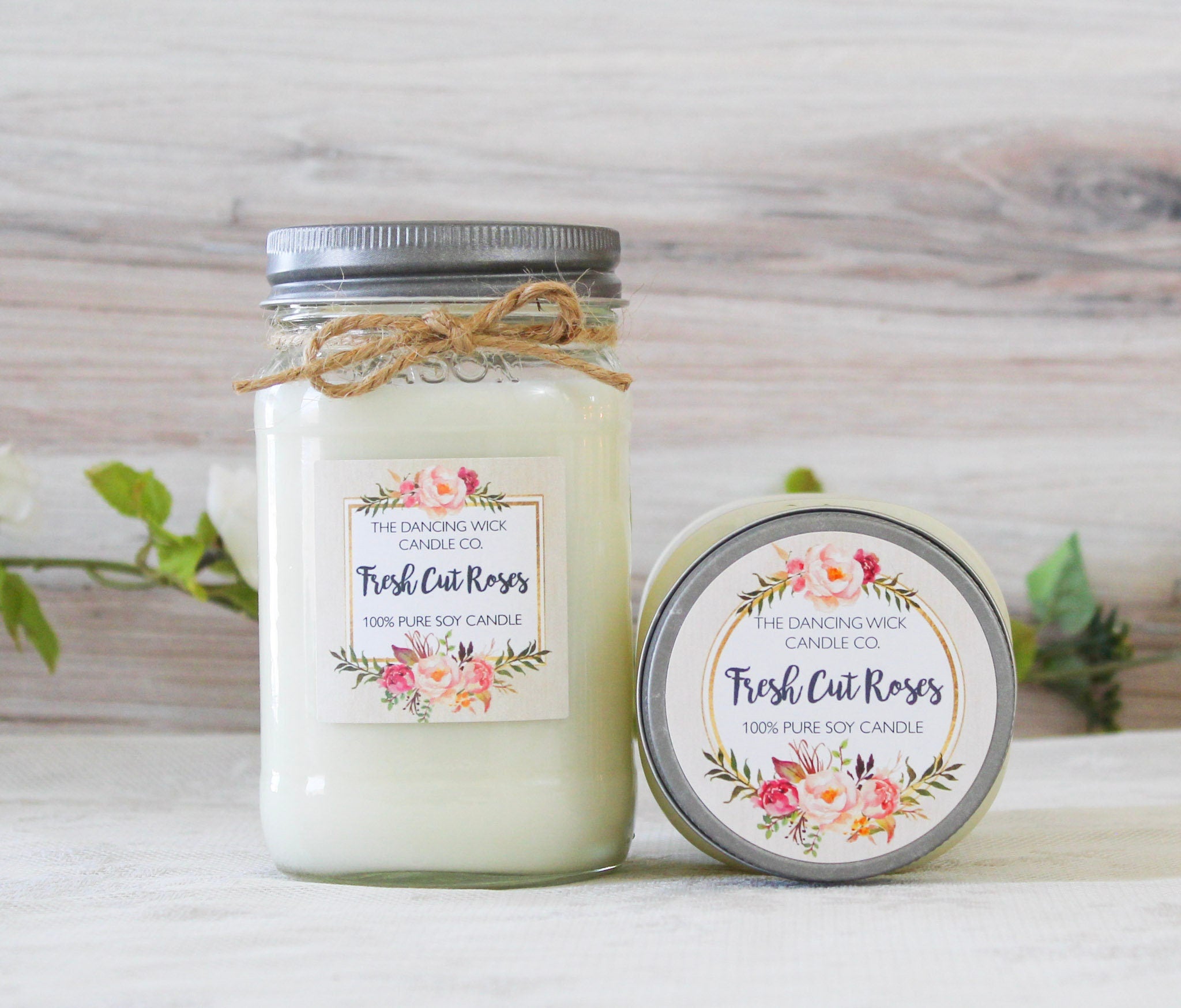 Fresh Cut Roses Soy Wax Candle / Scented Candle / Container Candle / 8 oz soy candle / 16 oz soy candle / Mason Jar Candle /