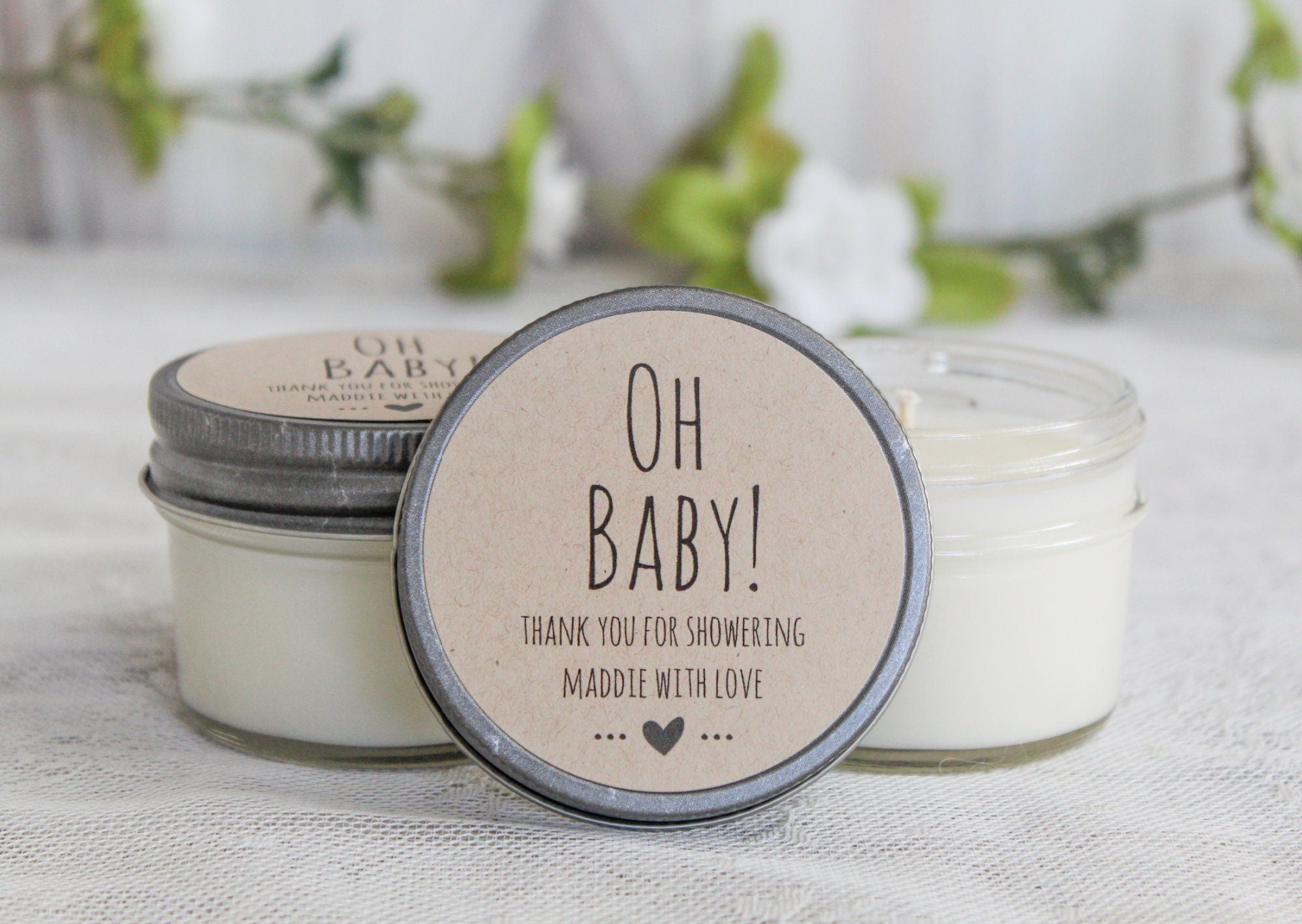 Oh Baby Shower Favors / 4 oz Candle Favors / Sugar Scrub Favor / Gender Neutral Baby Shower / Personalized Favor / Baby Shower Favors