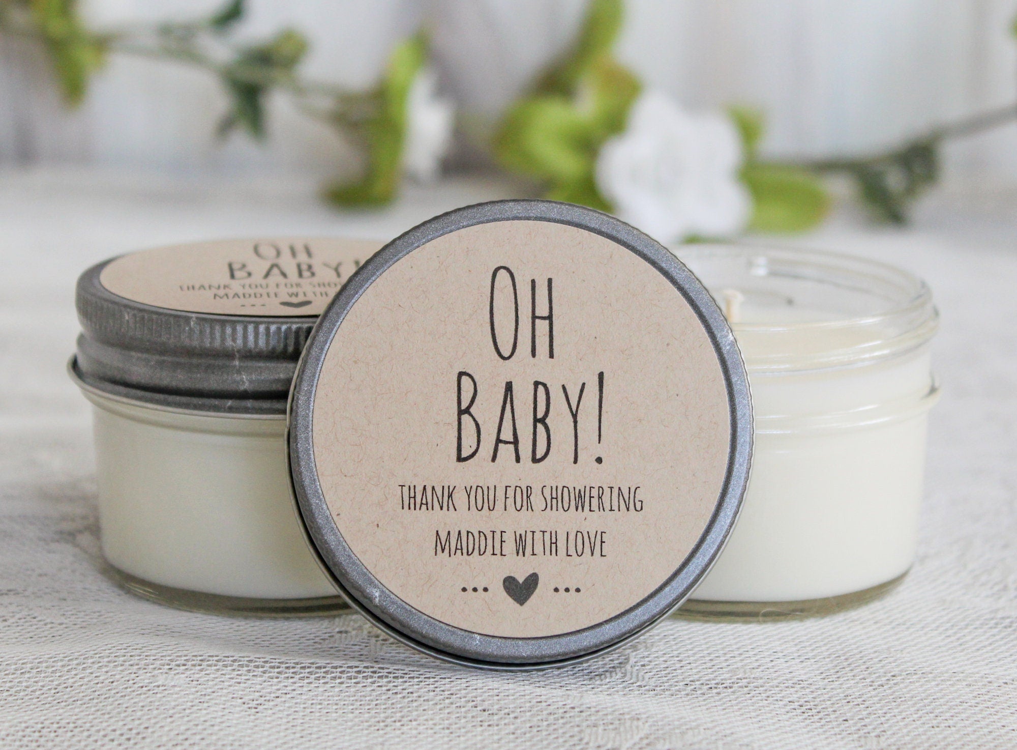 Oh Baby Shower Favors / 4 oz Candle Favors / Sugar Scrub Favor / Gender Neutral Baby Shower / Personalized Favor / Baby Shower Favors