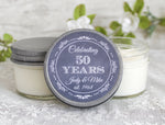 50th Anniversary Party Favors / Personalized 4oz candle favors / Anniversary Gift for Parents / Anniversary Gifts /Favors for Guests in Bulk