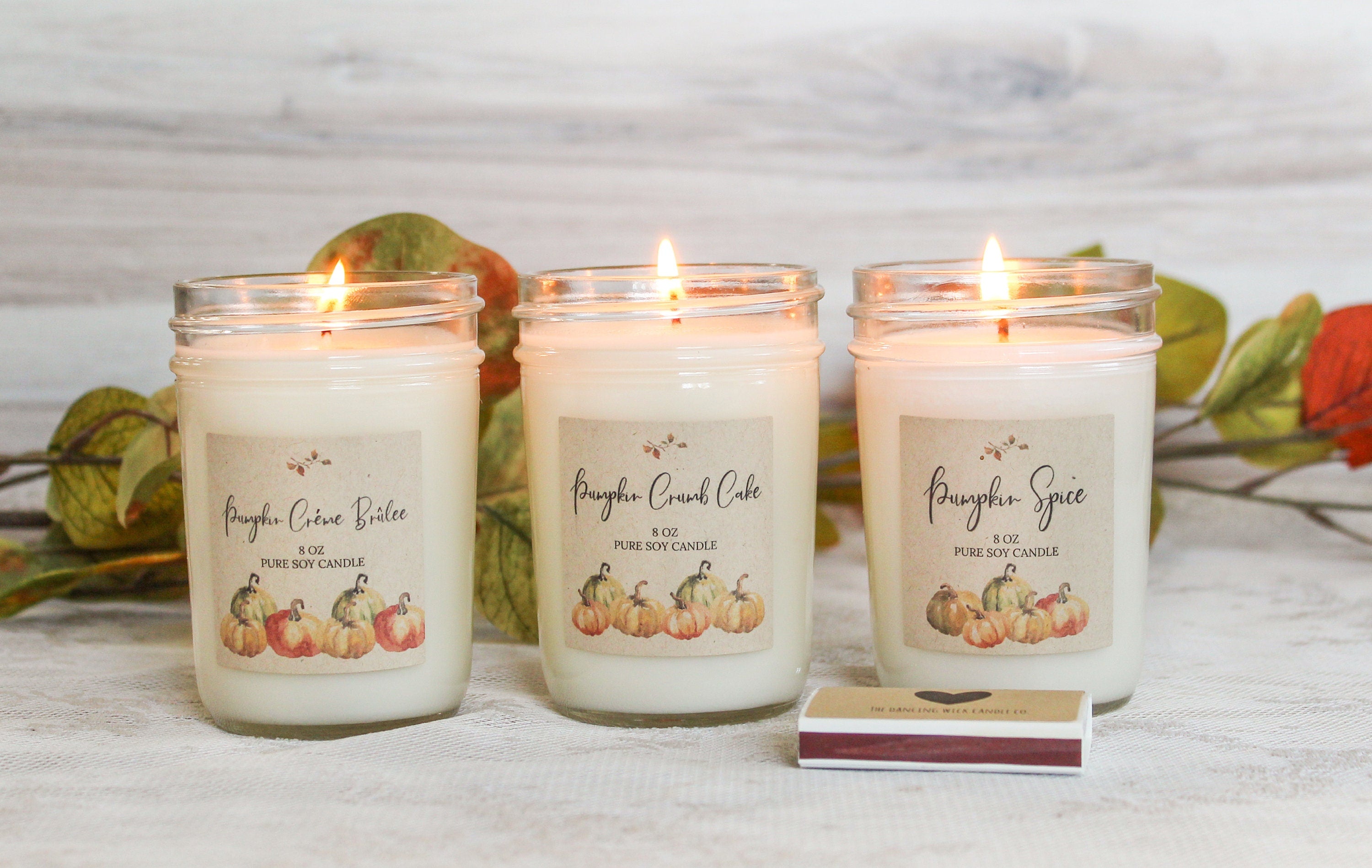 Pumpkin Candles / Fall Candle Set / Set of 3 Soy Candles / Pumpkin Spice Candle / Pumpkin Creme Brulee / Pumpkin Crumb Cake / Fall Gift
