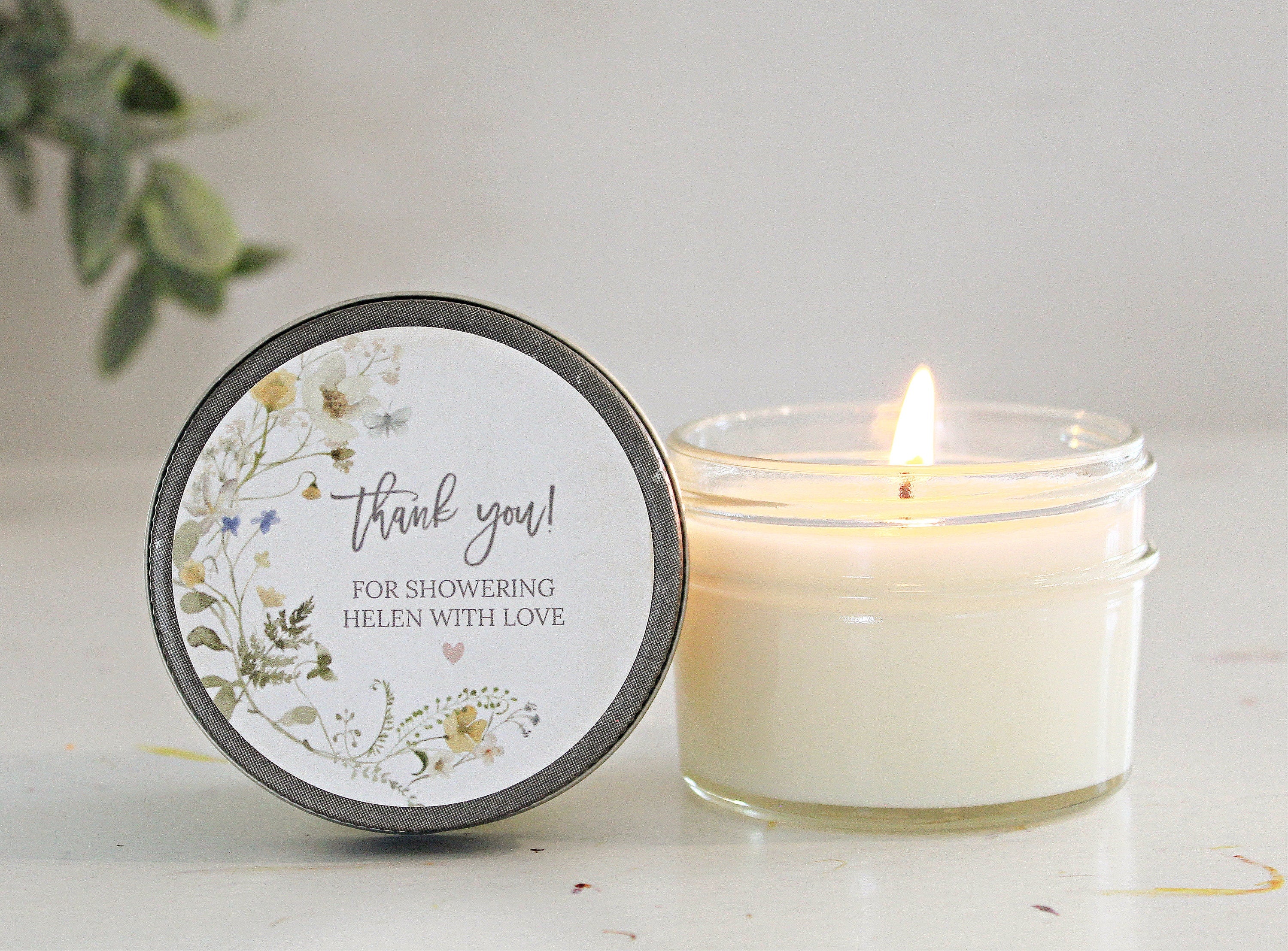 Wildflower Bridal Shower Favor Candles / Personalized 4 oz. Soy Candle Favors / Personalized Favors / Greenery Bridal Shower Favors