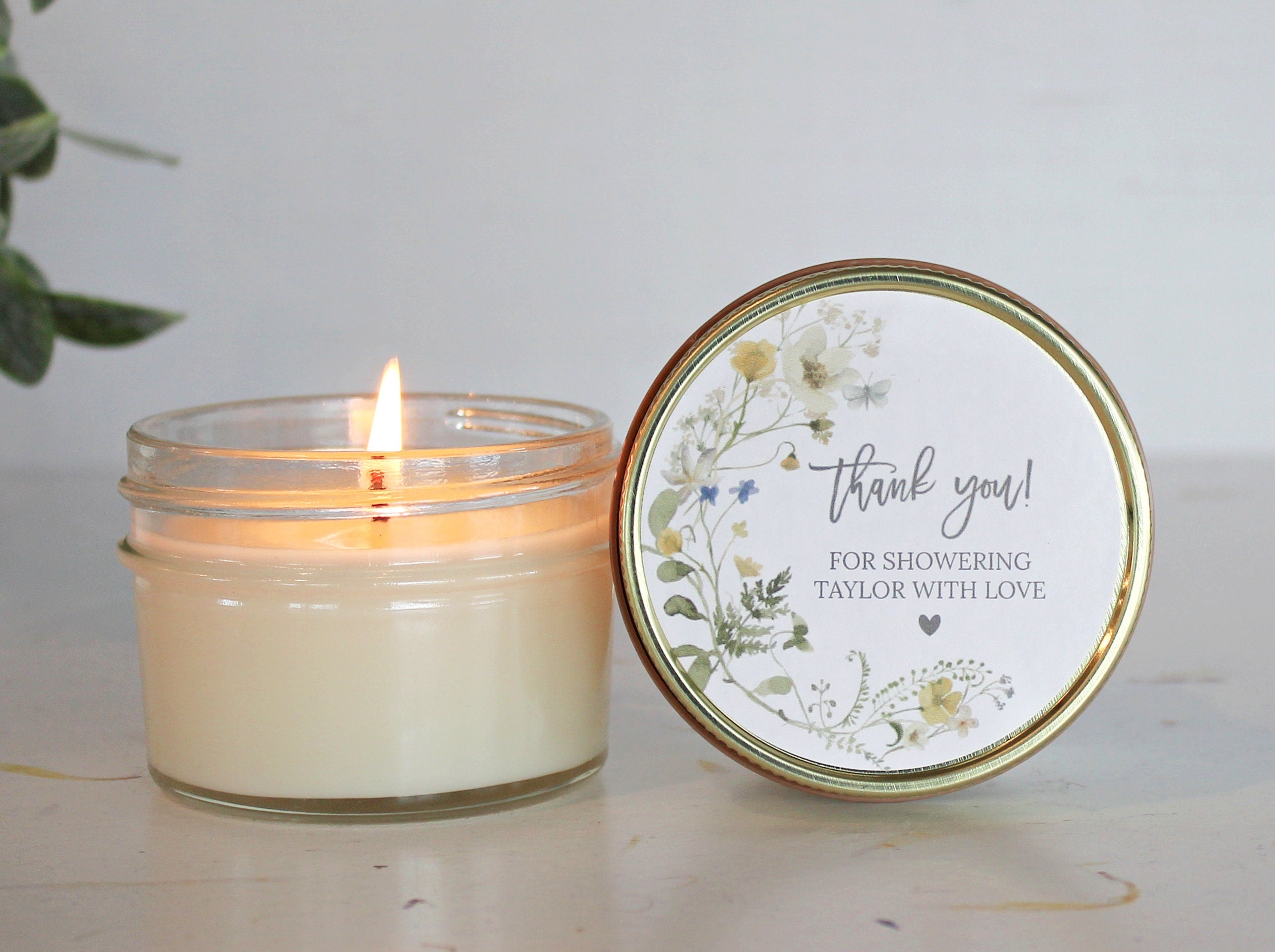 Wildflower Bridal Shower Favor Candles / Personalized 4 oz. Soy Candle Favors / Personalized Favors / Greenery Bridal Shower Favors