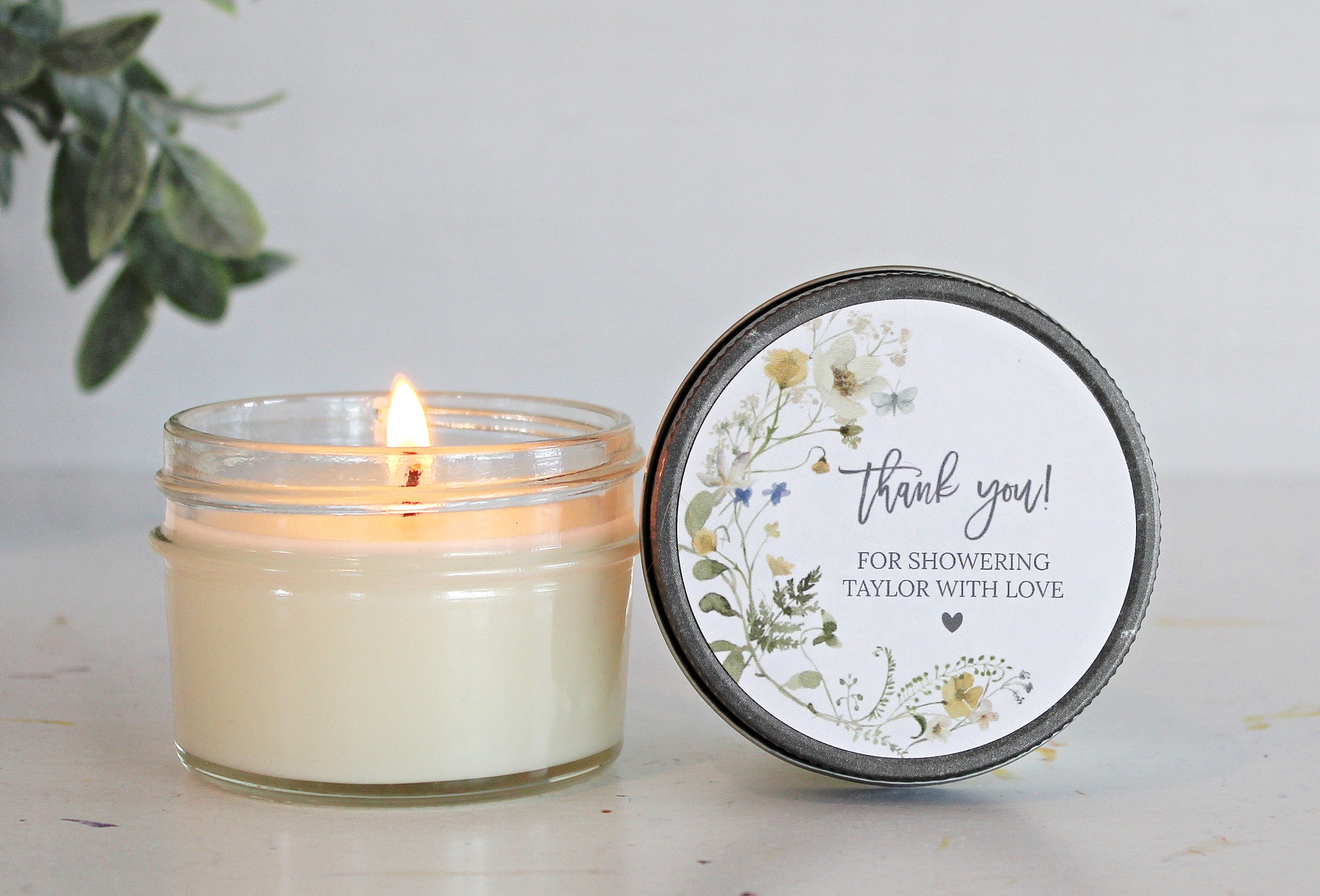 Wildflower Bridal Shower Favor Candles / Personalized 4 oz. Soy Candle Favors / Personalized Favors / Greenery Bridal Shower Favors