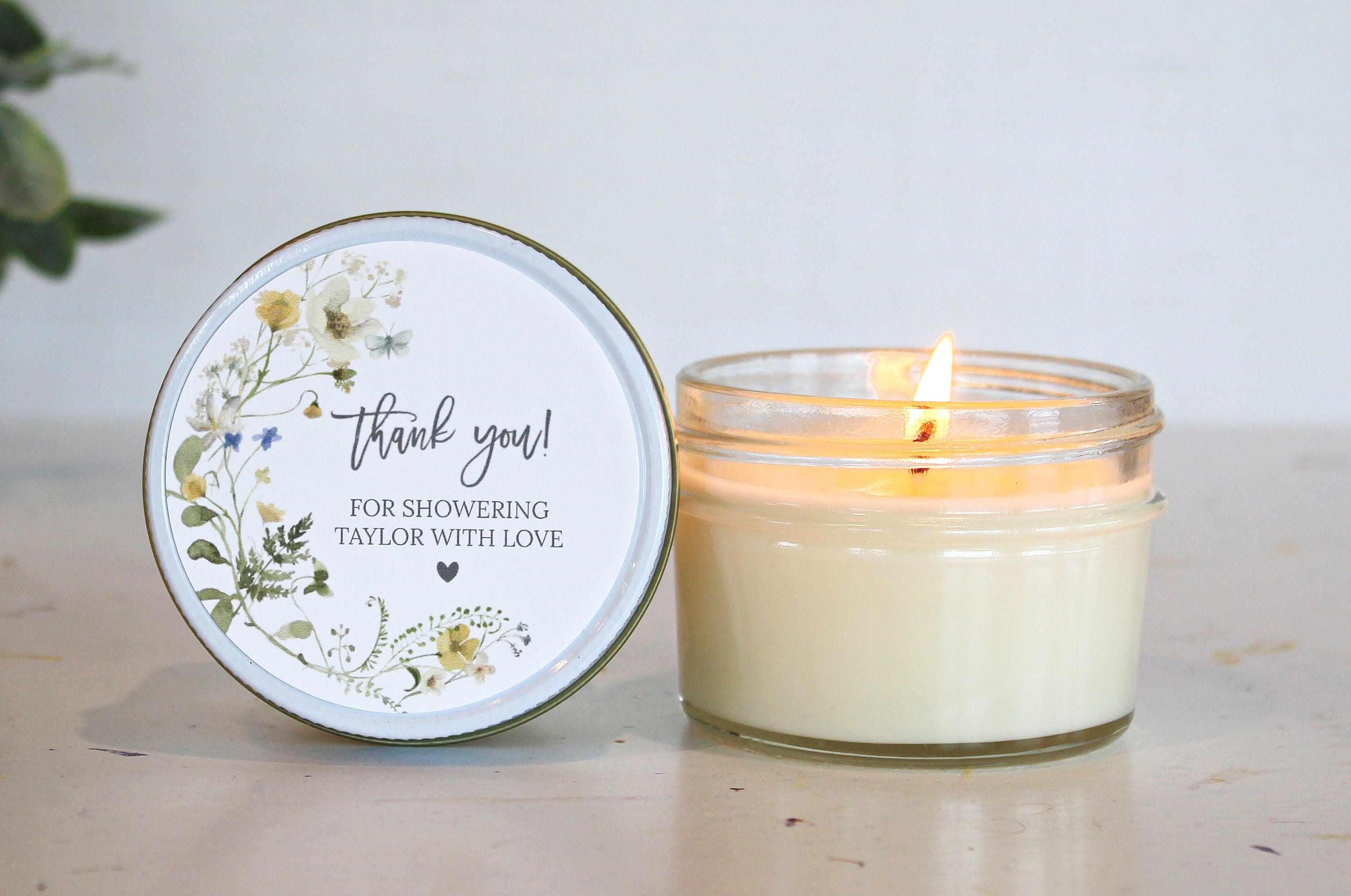 Wildflower Bridal Shower Favor Candles / Personalized 4 oz. Soy Candle Favors / Personalized Favors / Greenery Bridal Shower Favors
