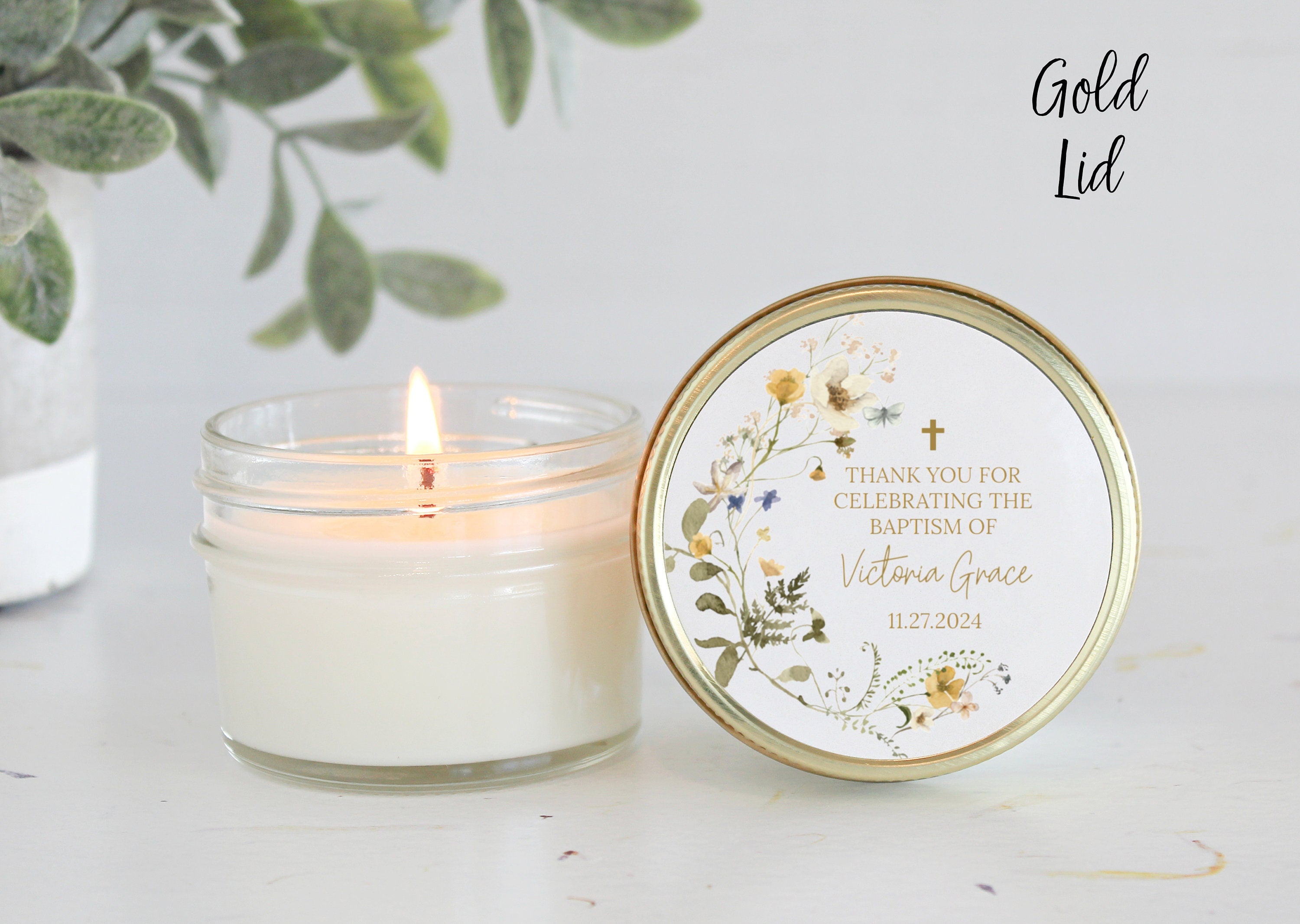 Wildflower Baptism Favors / 4 oz - Soy Candle Favors / Girl Baptism / Communion Favor / Baby Baptism Favor / Personalized Favor