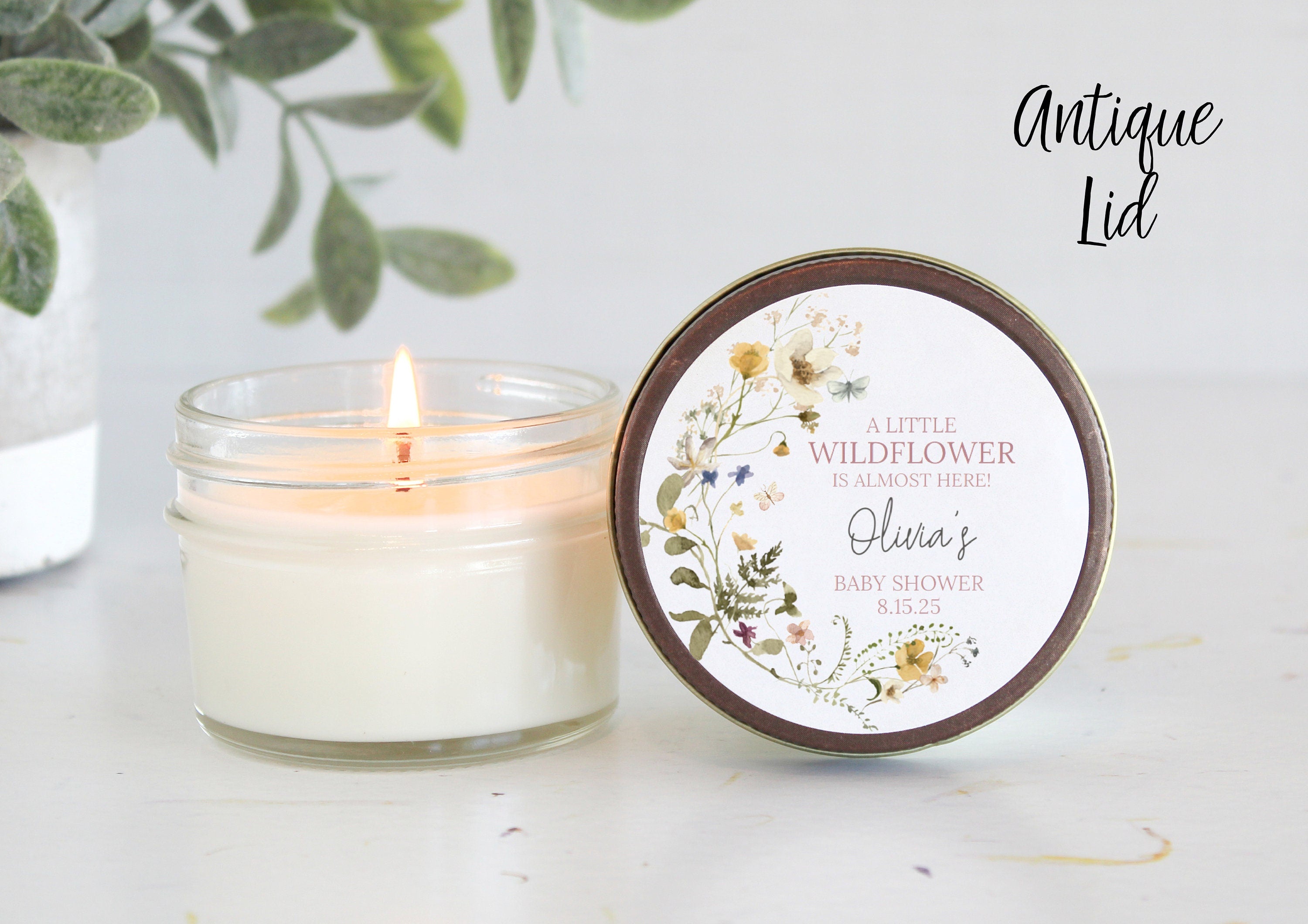 Wildflower Baby Shower Favor / 4 oz Soy Candle Favor / Baby Shower Favor / She's a Wildflower / Boho Baby Shower / Girl Baby Shower