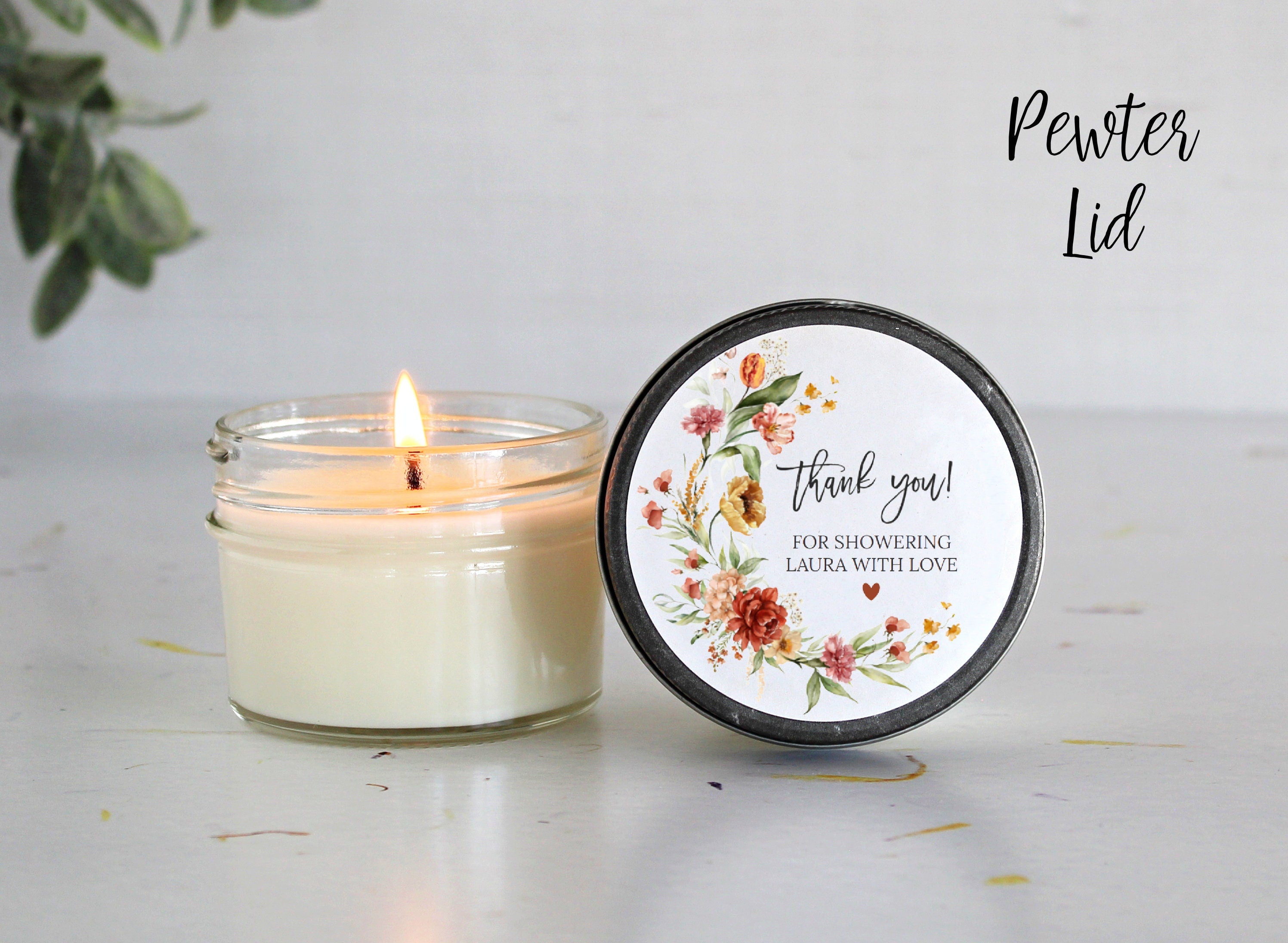 Wildflower Bridal Shower Favors / Personalized 4 oz. Soy Candle Favors / Wedding Favors / Fall Bridal Shower / Boho Wedding / Floral Favor