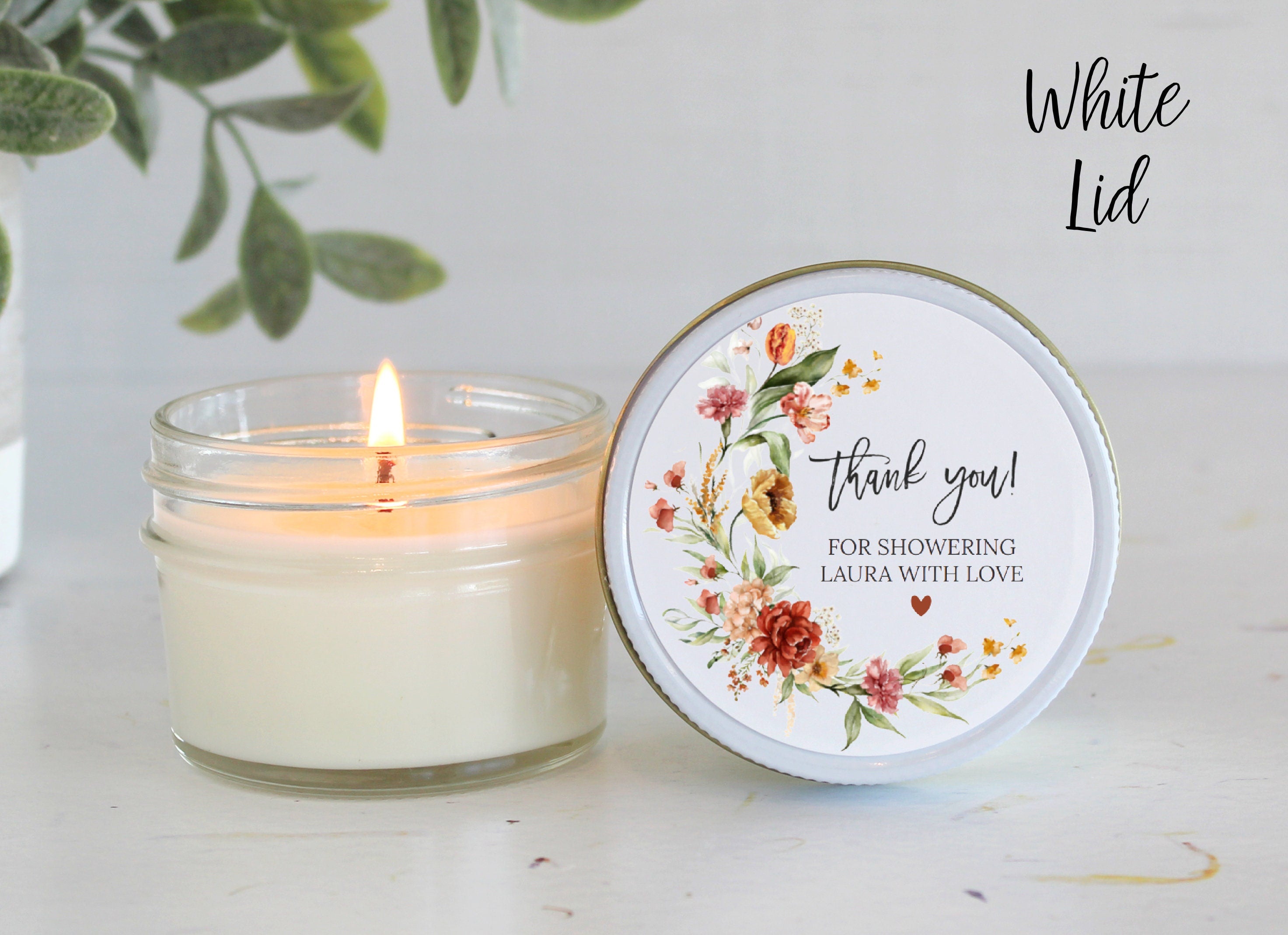 Wildflower Bridal Shower Favors / Personalized 4 oz. Soy Candle Favors / Wedding Favors / Fall Bridal Shower / Boho Wedding / Floral Favor