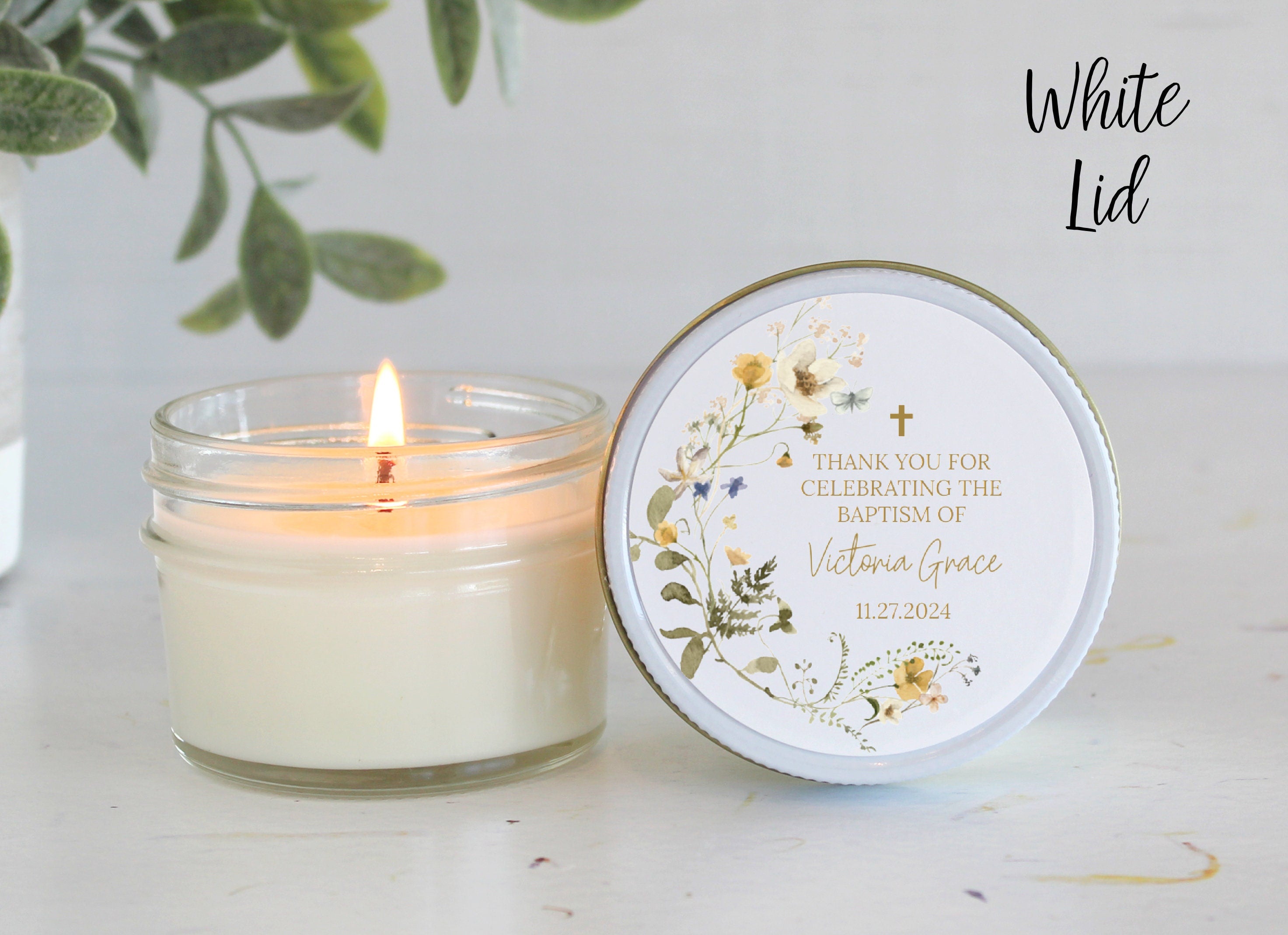 Wildflower Baptism Favors / 4 oz - Soy Candle Favors / Girl Baptism / Communion Favor / Baby Baptism Favor / Personalized Favor