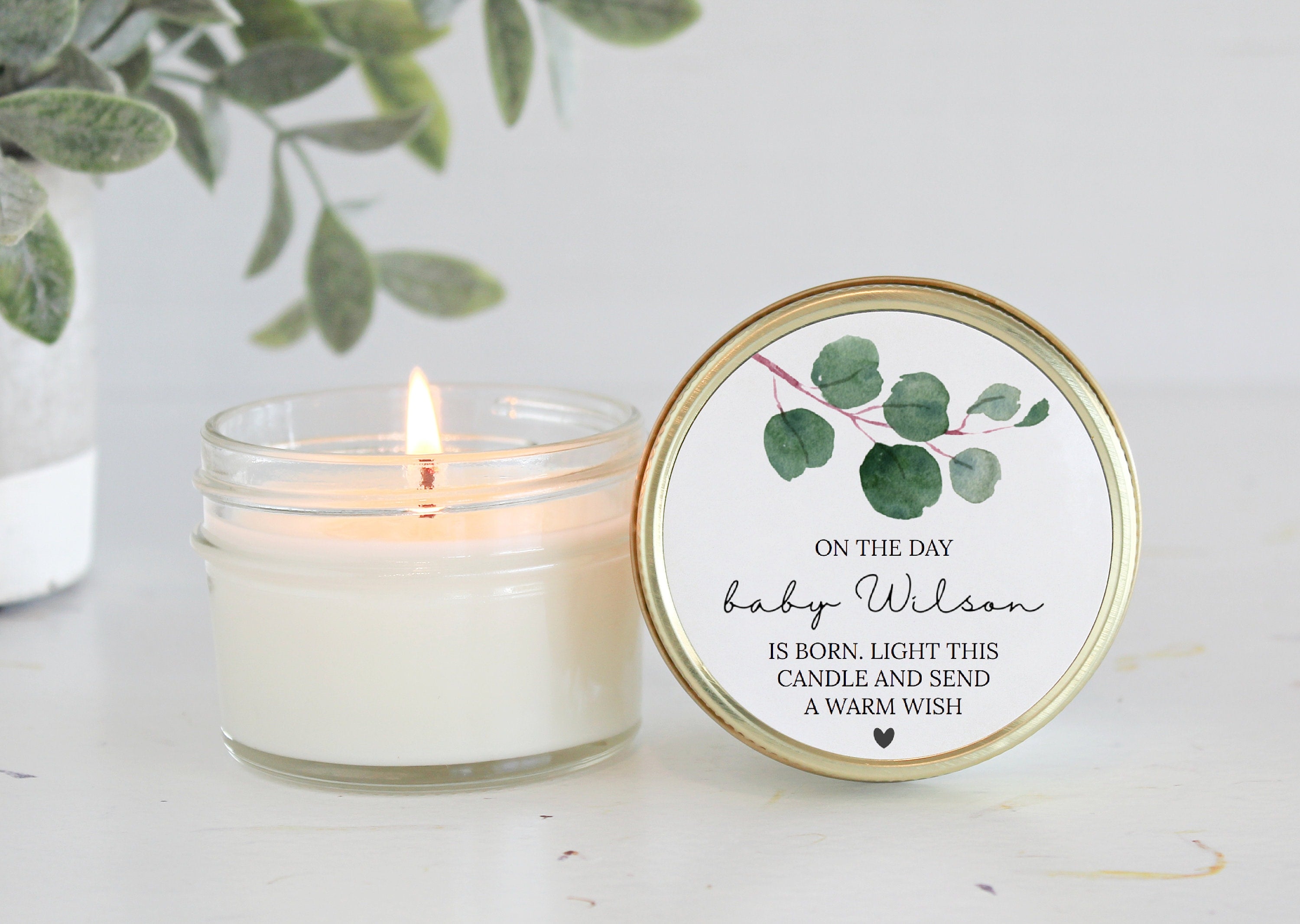 Greenery Baby Shower Poem Candle Favor / 4oz Candle Favors / Gender Neutral Baby Shower / Personalized Favor / Baby Shower Favors